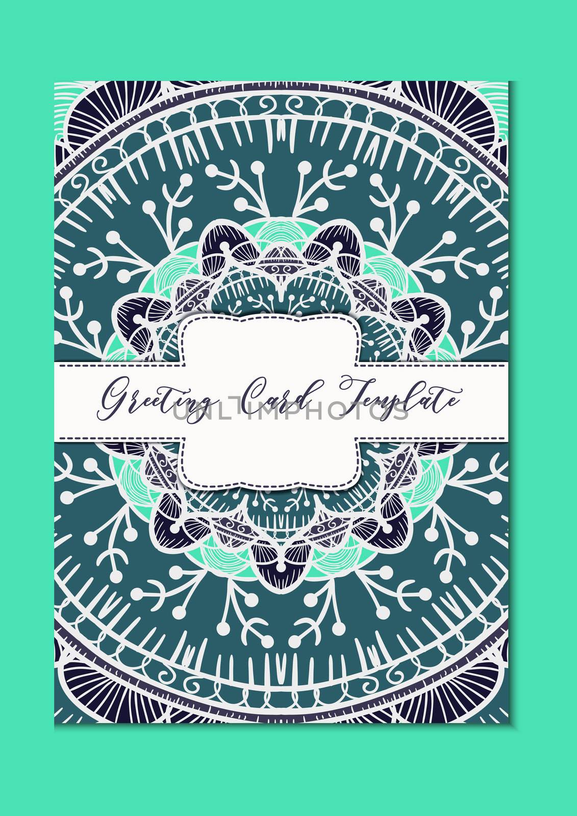 Mandala vintage template card in arabic and indian, islam and ottoman, turkish, asian style for brochure, flyer, greeting, invitation card, cover. Format A4. Floral holiday ornamental design. Vector