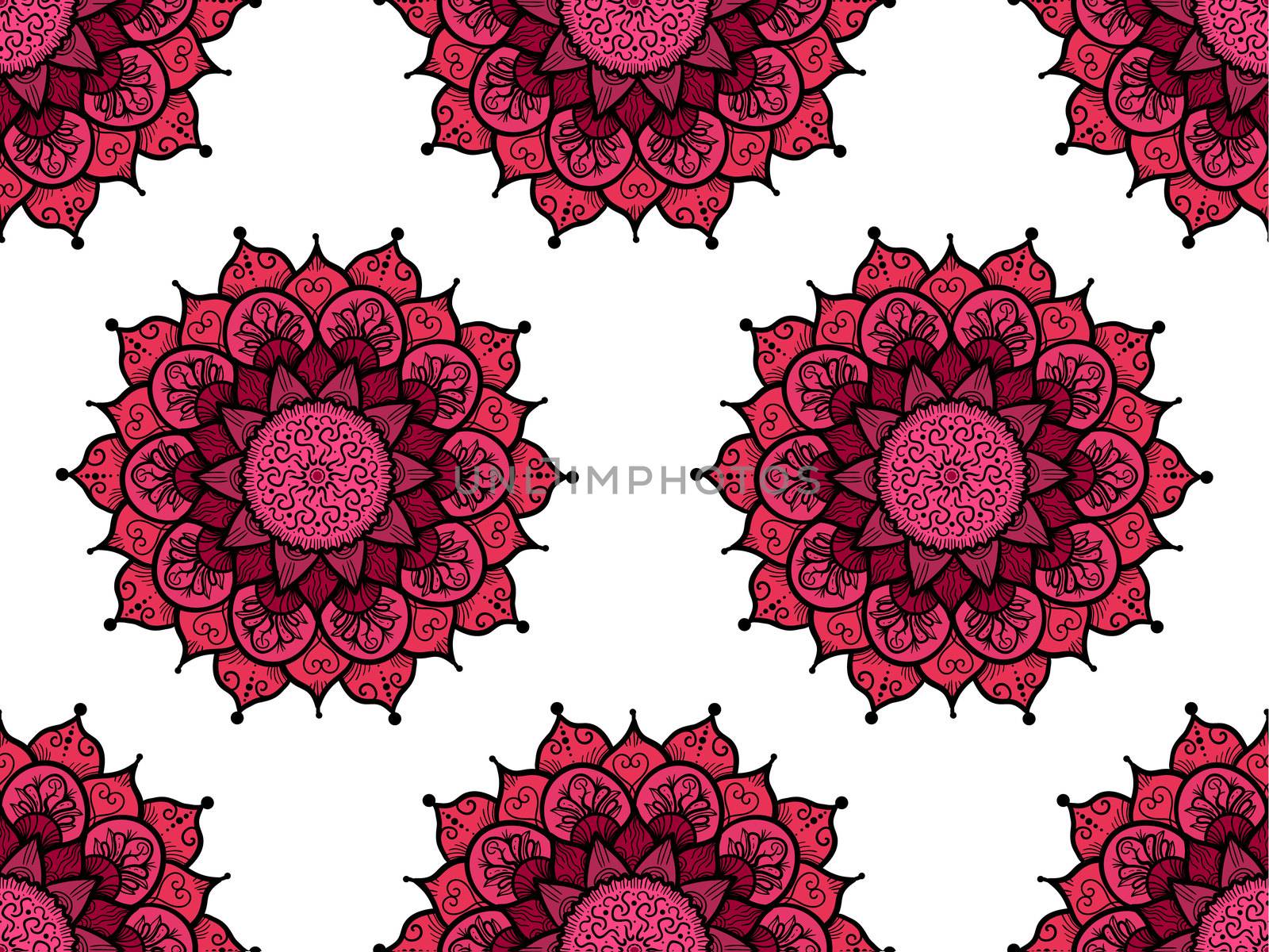 Hand drawn Mandala Seamless Pattern. Arabic, indian, turkish and ottoman culture decoration style. Ethnic ornamental background. Magic vintage template of greeting, card, print, cloth, tattoo. Vector