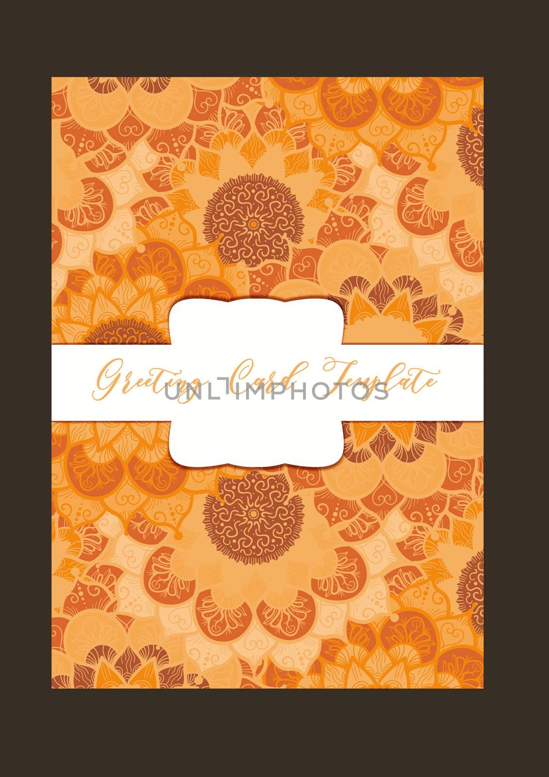 Mandala vintage template card in arabic and indian, islam and ottoman, turkish, asian style for brochure, flyer, greeting, invitation card, cover. Format A4. Floral holiday ornamental design. Vector