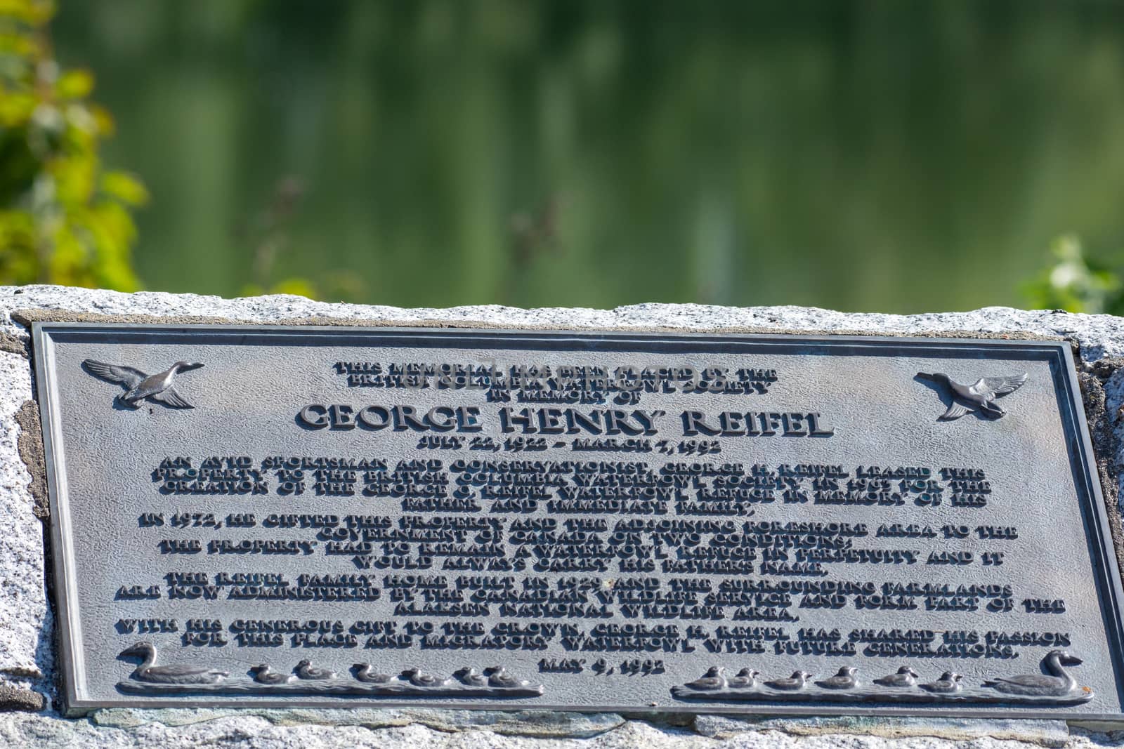 George Henry Reifel plaque in remembrance of donated land for bi by kingmaphotos