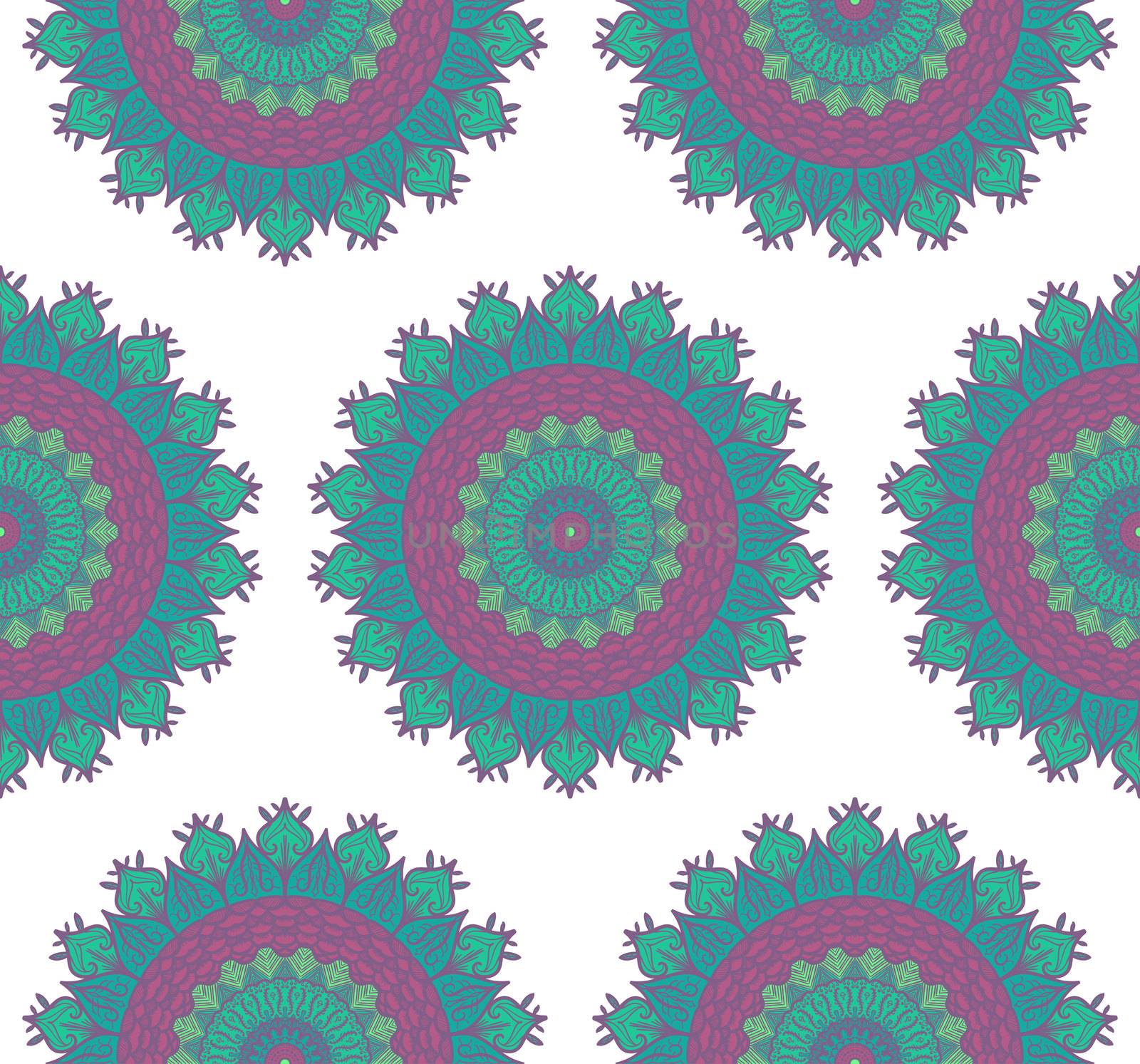 Hand drawn Mandala Seamless Pattern. Arabic, indian, turkish and ottoman culture decoration style. Ethnic ornamental background. Magic vintage template of greeting, card, print, cloth, tattoo. Vector