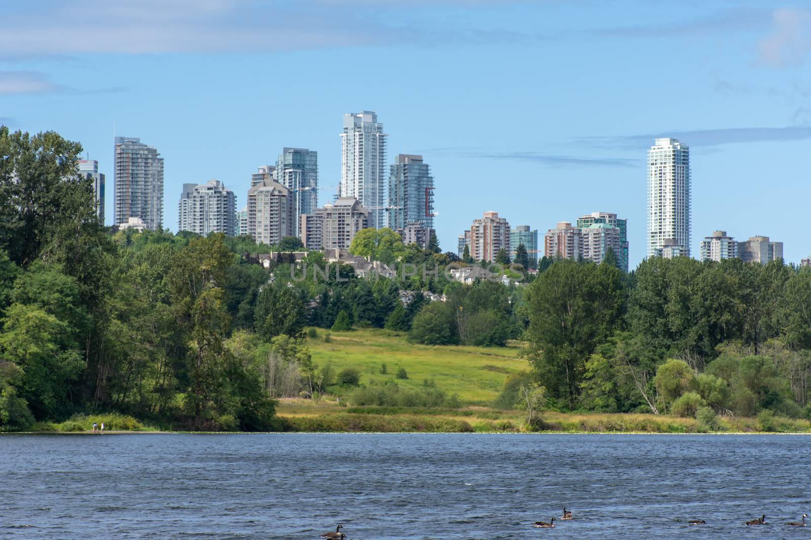 Burnaby, British Columbia, Canada skyline from Deer Lake looking by kingmaphotos