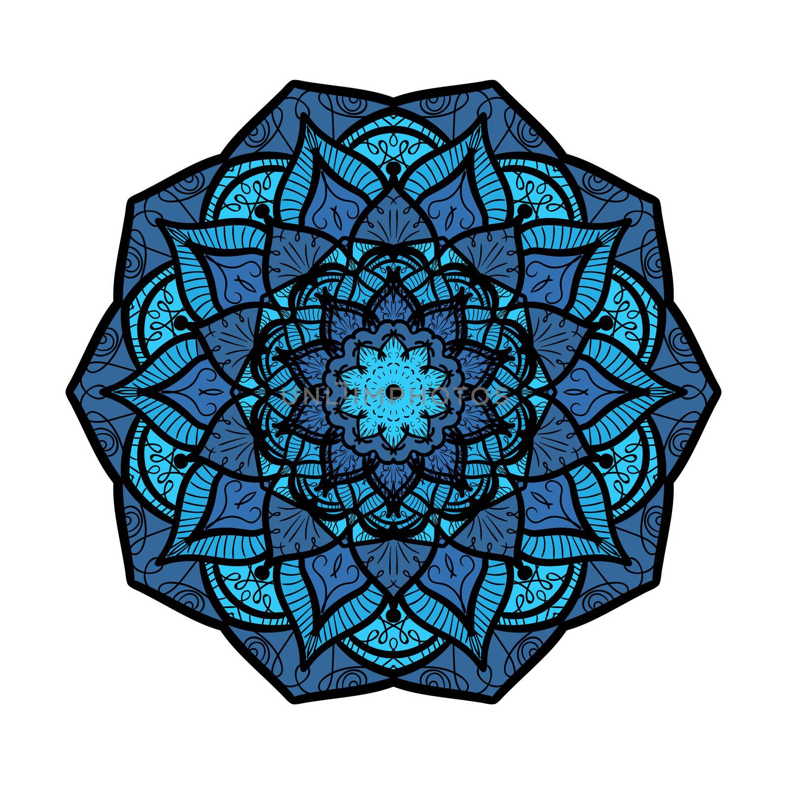Hand drawn Mandala in arabic, indian, islam and ottoman culture decoration style. Ethnic geometric ornamental background. Magic vintage template of greeting, card, print, cloth, tattoo. Vector