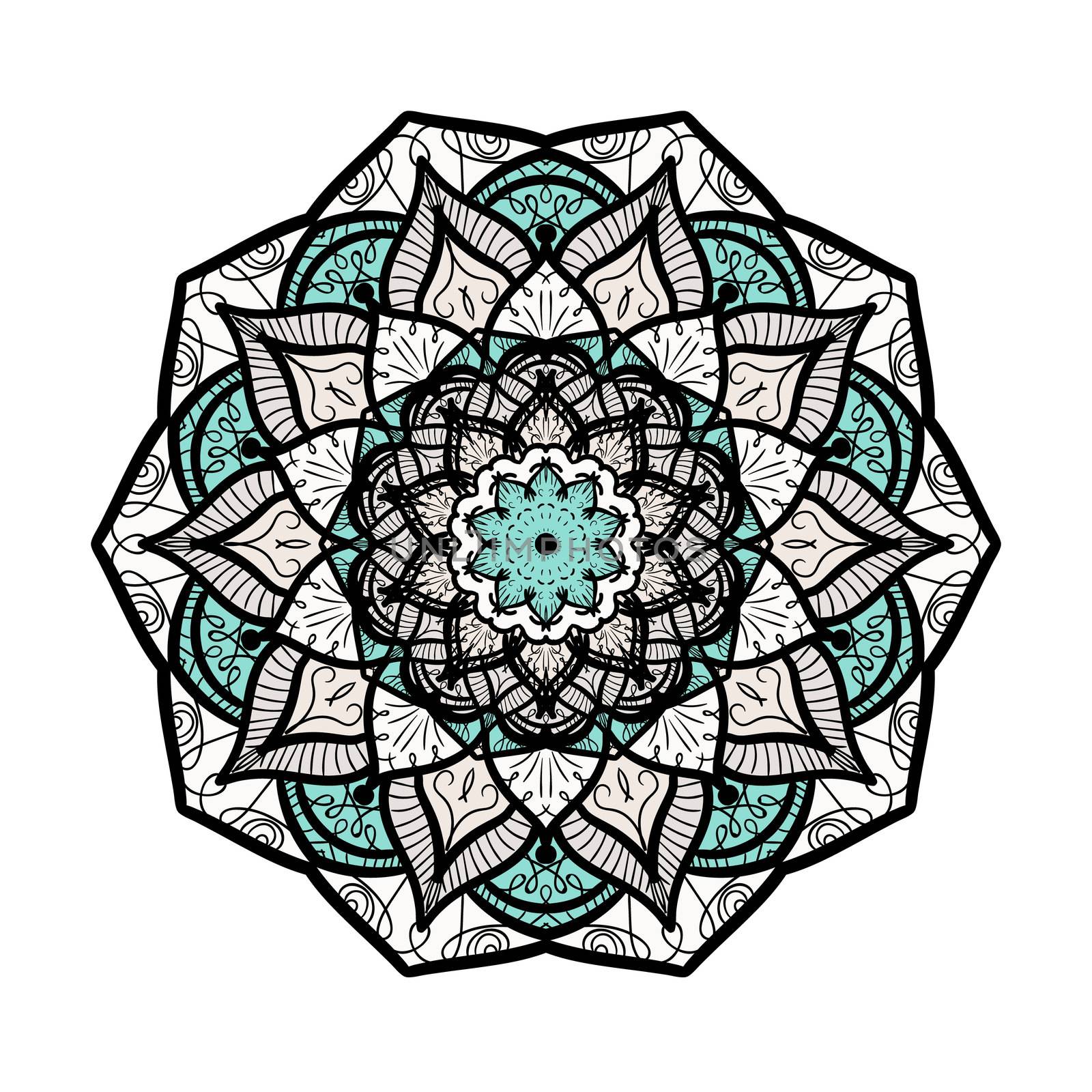Hand drawn Mandala in arabic, indian, islam and ottoman culture decoration style. Ethnic geometric ornamental background. Magic vintage template of greeting, card, print, cloth, tattoo. Vector