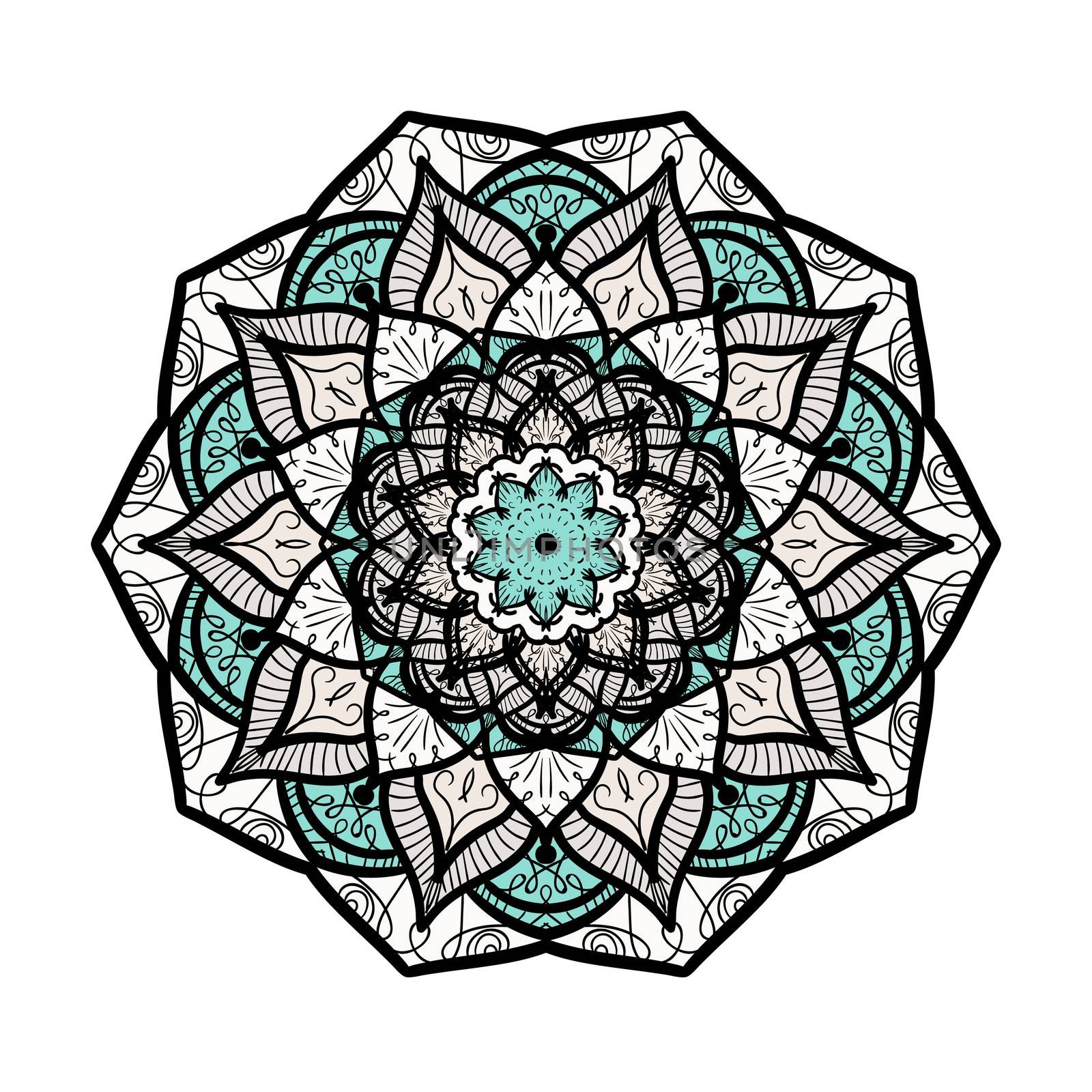 Hand drawn Mandala in arabic, indian, islam and ottoman culture decoration style. Ethnic geometric ornamental background. Magic vintage template of greeting, card, print, cloth, tattoo. Vector