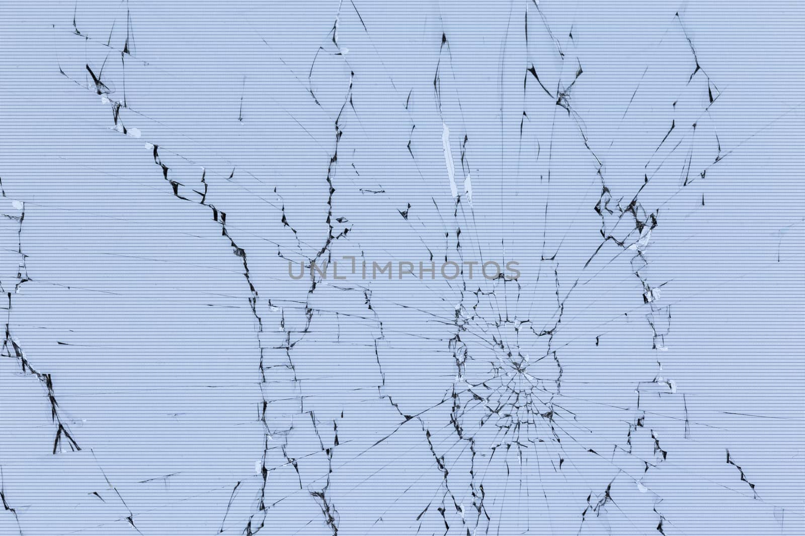 flat texture of cracked glass tft lcd screen with localized radial cracks.