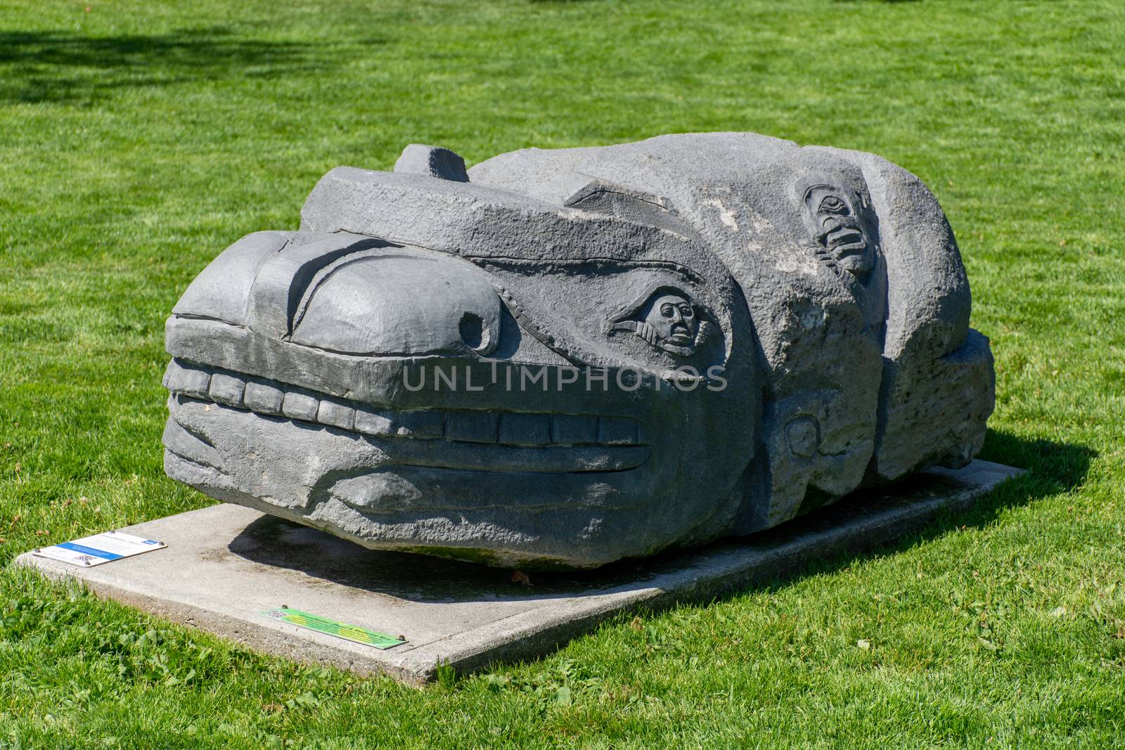 Whistler Grandfather Bear First Nations Art statue in Meadow Par by kingmaphotos
