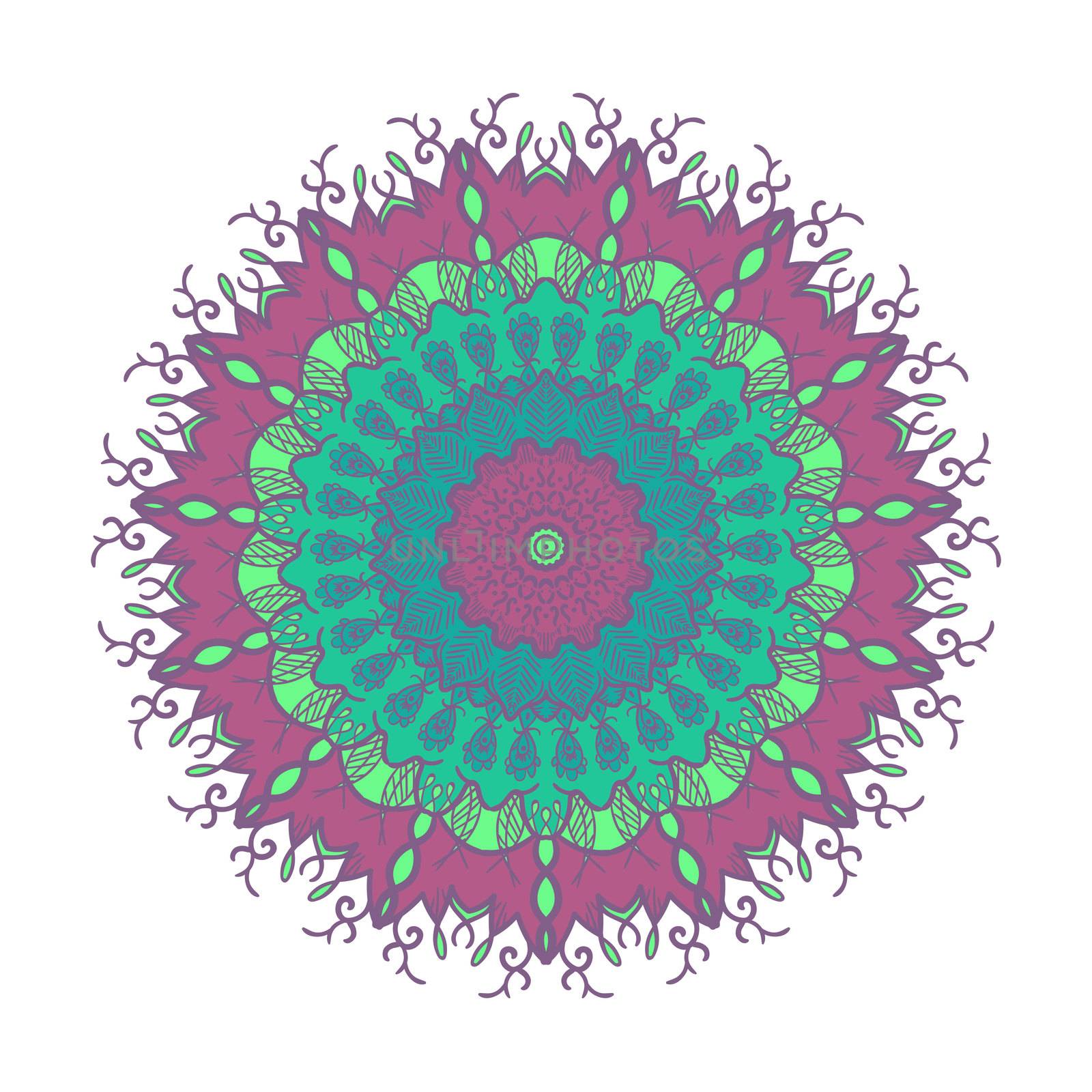 Hand drawn Mandala in arabic, indian, islam and ottoman culture decoration style. Ethnic geometric ornamental background. Magic vintage template of greeting, card, print, cloth, tattoo. Vector