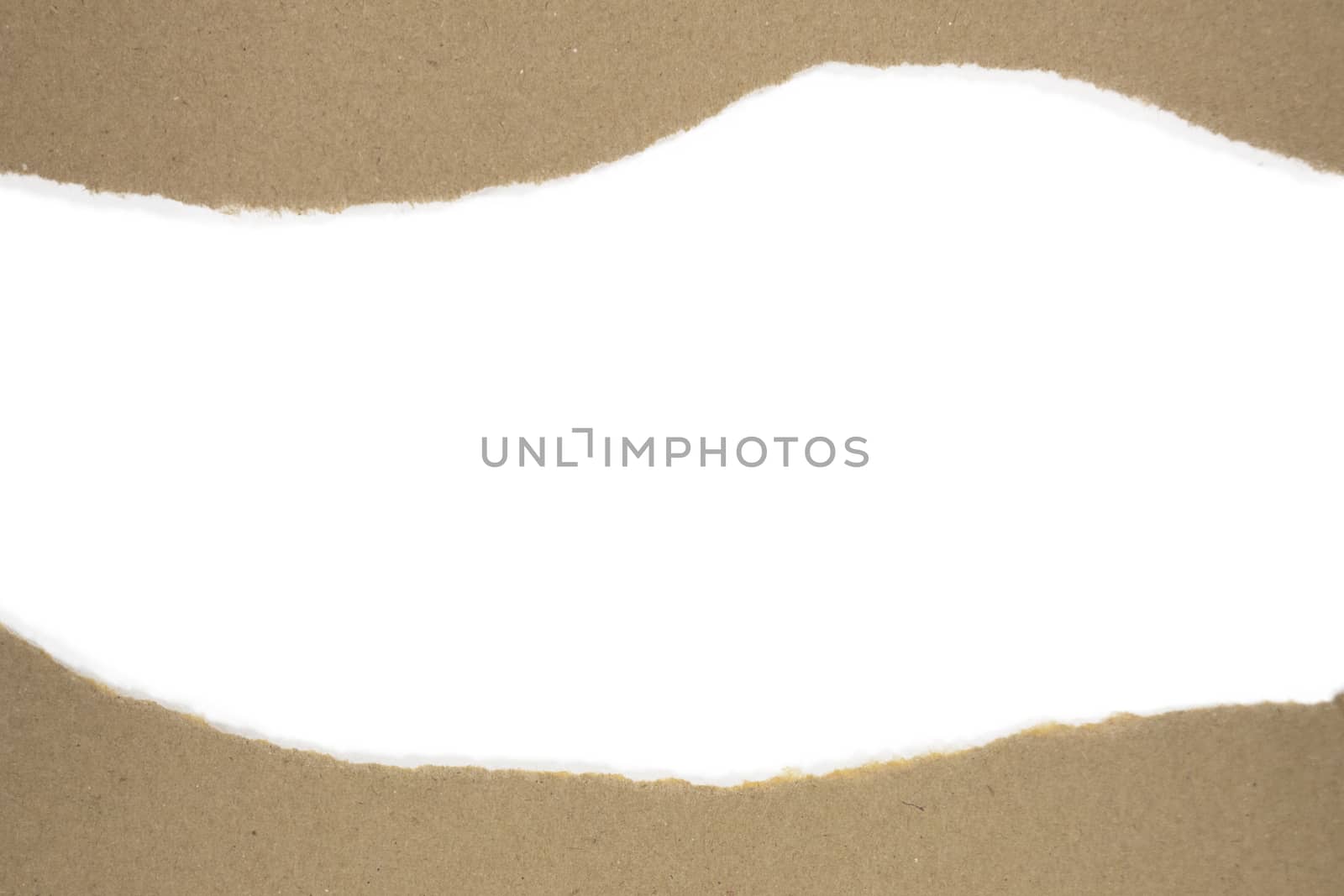 Isolated Torn Brown Package Paper with White Blank Copyspace