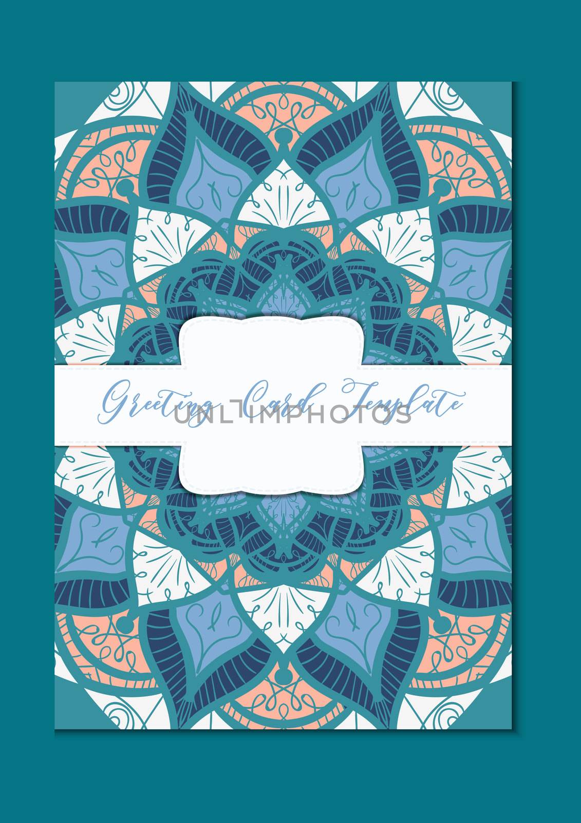 Mandala vintage template card in arabic and indian, islam and ottoman, turkish, asian style for brochure, flyer, greeting, invitation card, cover. Format A4. Floral holiday ornamental design. Vector