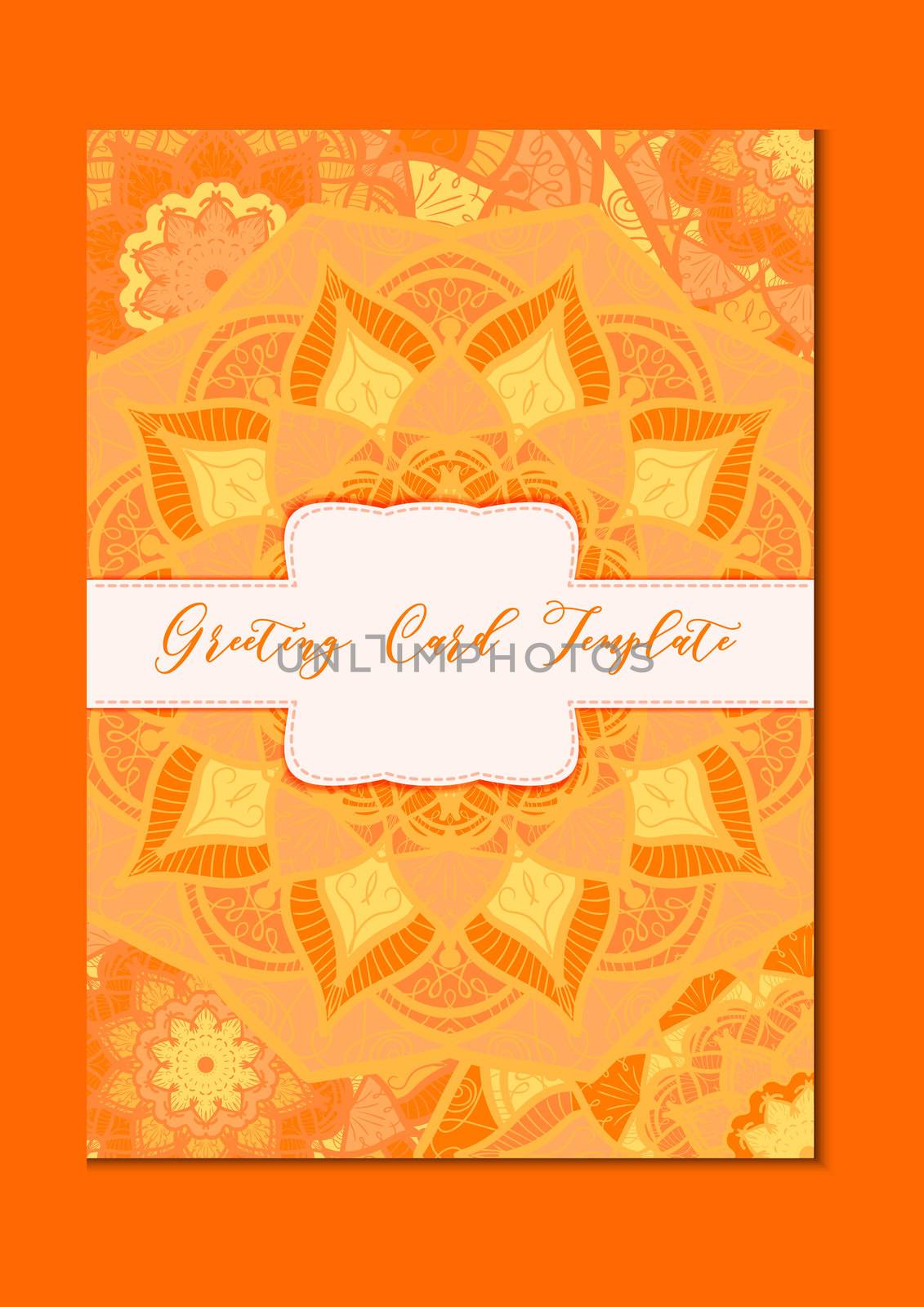 Mandala vintage template card in arabic and indian, islam and ottoman, turkish, asian style for brochure, flyer, greeting, invitation card, cover. Format A4. Floral holiday ornamental design. Vector