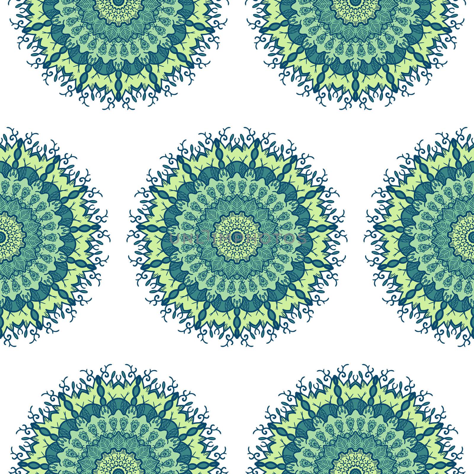 Hand drawn Mandala Seamless Pattern. Arabic, indian, turkish and ottoman culture decoration style. Ethnic ornamental background. Magic vintage template of greeting, card, print, cloth, tattoo. Vector