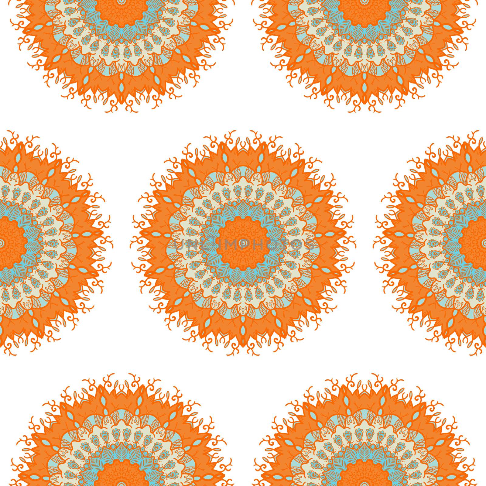 Hand drawn Mandala Seamless Pattern. Arabic, indian, turkish and ottoman culture decoration style. Ethnic ornamental background. Magic vintage template of greeting, card, print, cloth, tattoo. Vector