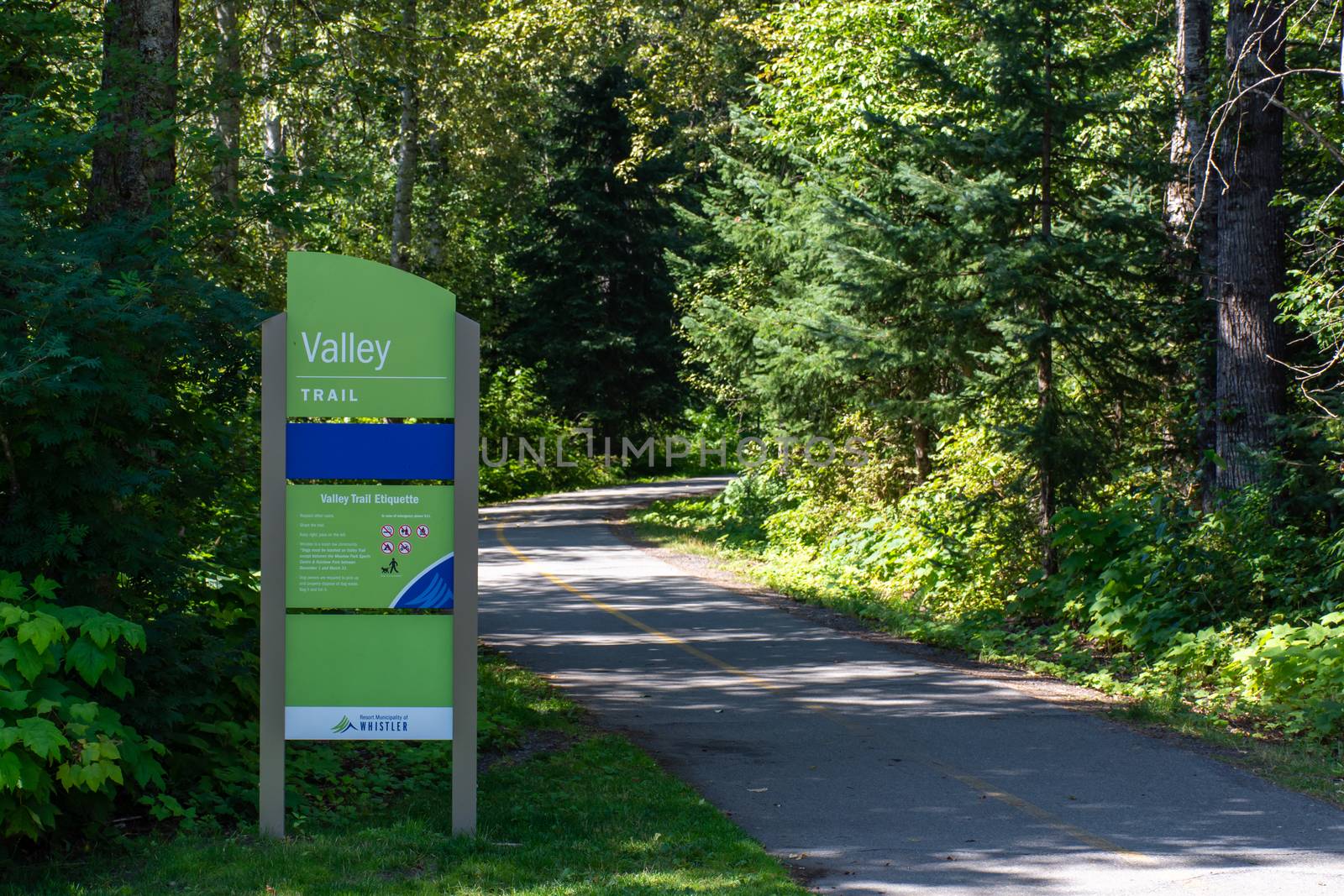 Valley Trail Sign in Whistler, British Columbia, Canada in the s by kingmaphotos