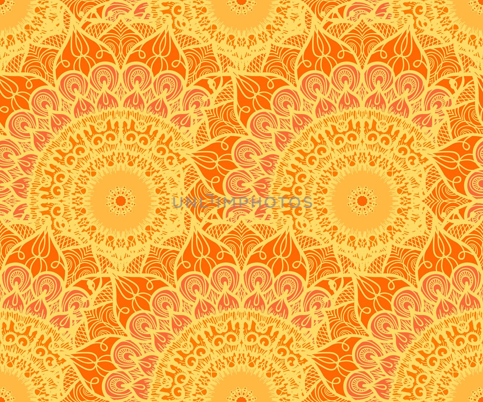 Hand drawn Mandala Seamless Pattern. Arabic, indian, turkish and ottoman culture decoration style. Ethnic ornamental background. Magic vintage template of greeting, card, print, cloth, tattoo. Vector