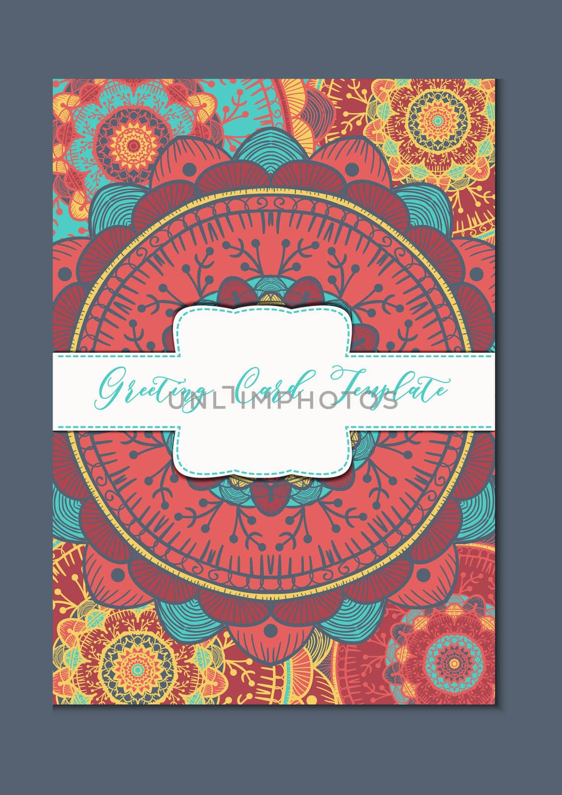 Mandala vintage template card in arabic and indian, islam and ottoman, turkish, asian style for brochure, flyer, greeting, invitation card, cover. Format A4. Floral holiday ornamental design. Vector