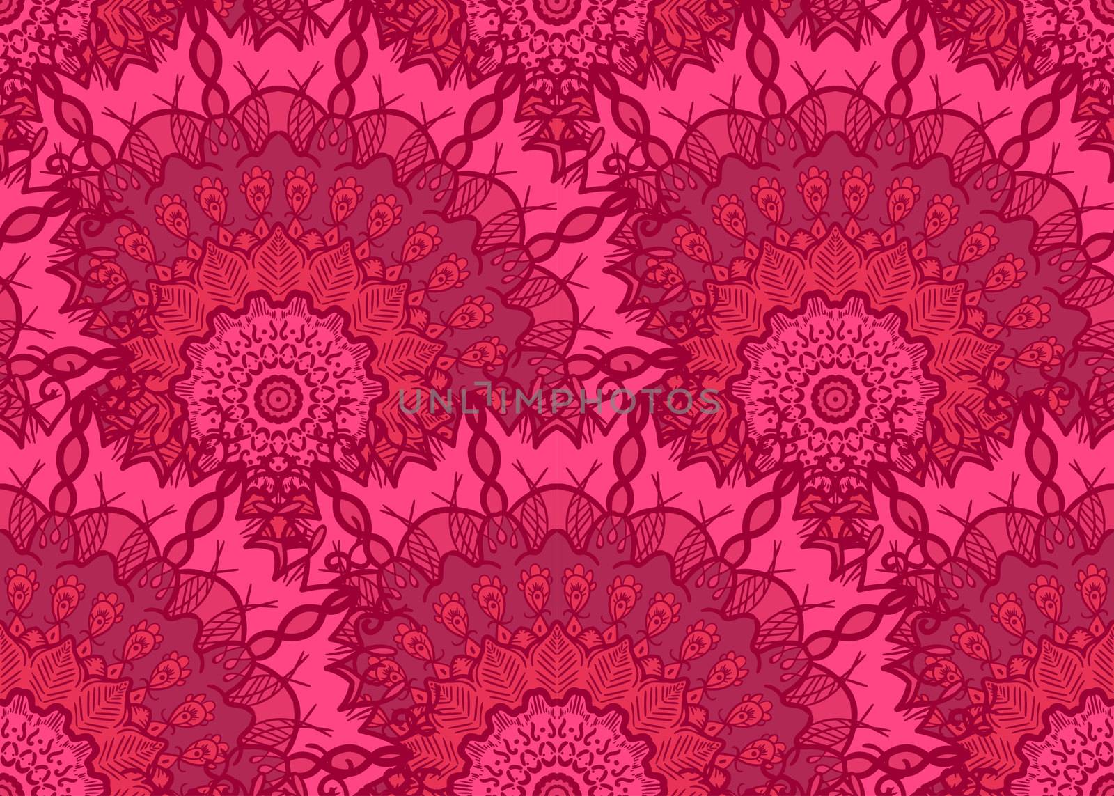 Hand drawn Mandala Seamless Pattern. Arabic, indian, turkish and ottoman culture decoration style. Ethnic ornamental background. Magic vintage template of greeting, card, print, cloth, tattoo. Vector