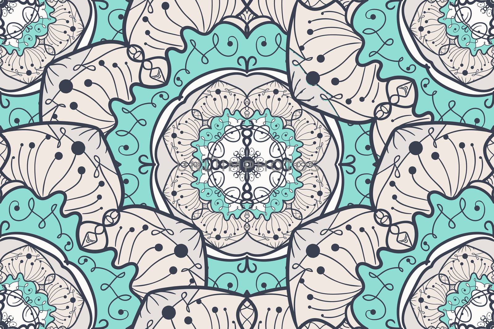 Hand drawn Mandala Seamless Pattern. Arabic, indian, turkish and ottoman culture decoration style. Ethnic ornamental background. Magic vintage template of greeting, card, print, cloth, tattoo. Vector
