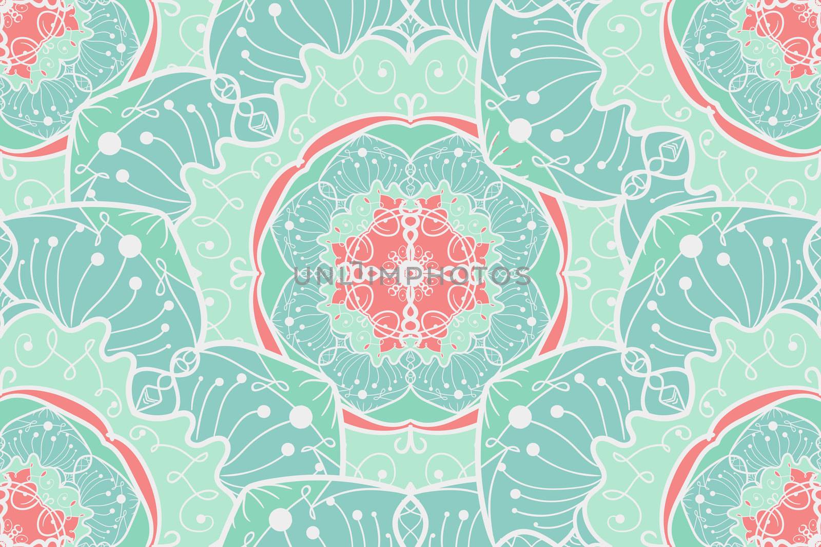 Hand drawn Mandala Seamless Pattern. Arabic, indian, turkish and ottoman culture decoration style. Ethnic ornamental background. Magic vintage template of greeting, card, print, cloth, tattoo. Vector