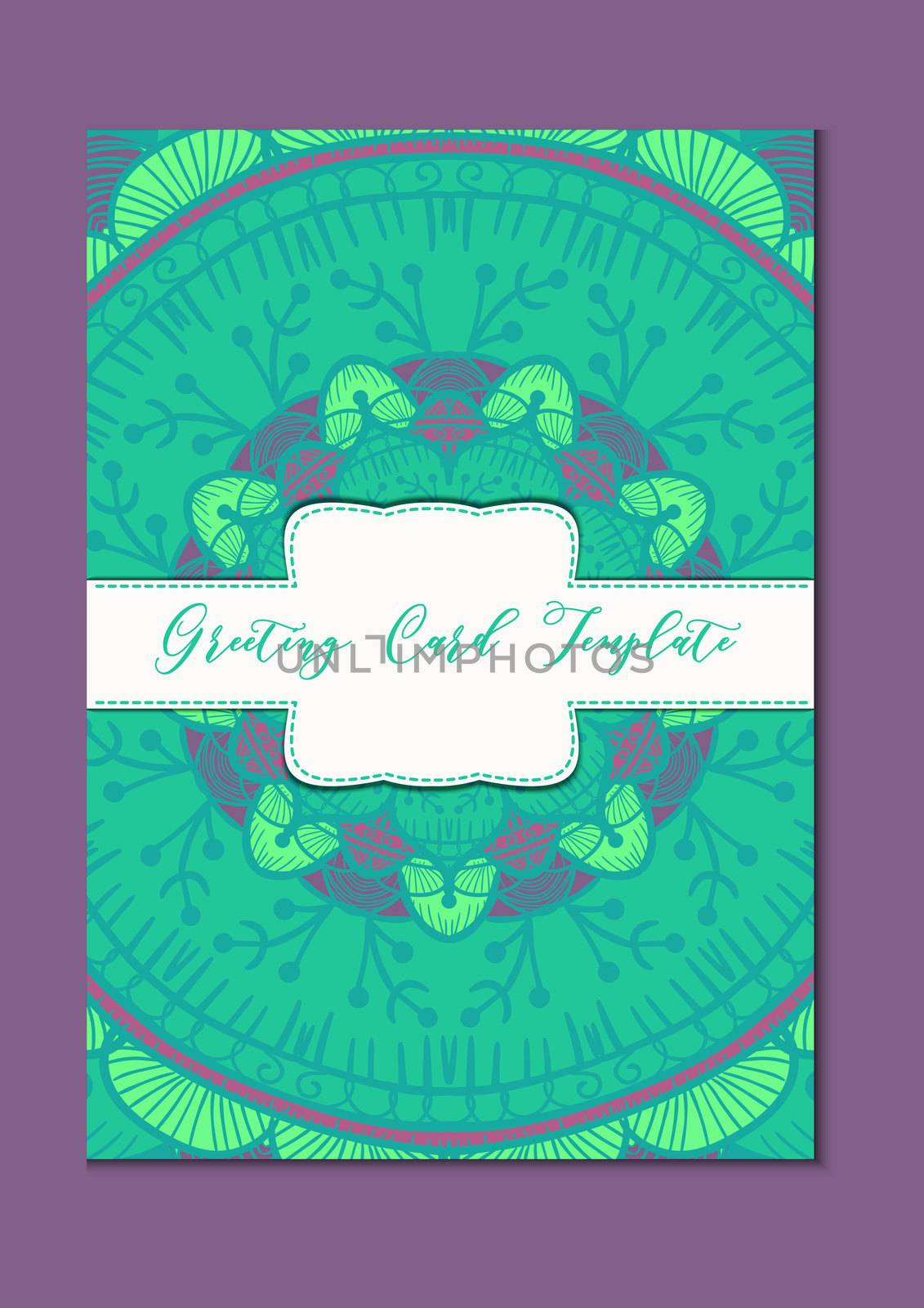 Mandala vintage template card in arabic and indian, islam and ottoman, turkish, asian style for brochure, flyer, greeting, invitation card, cover. Format A4. Floral holiday ornamental design. Vector