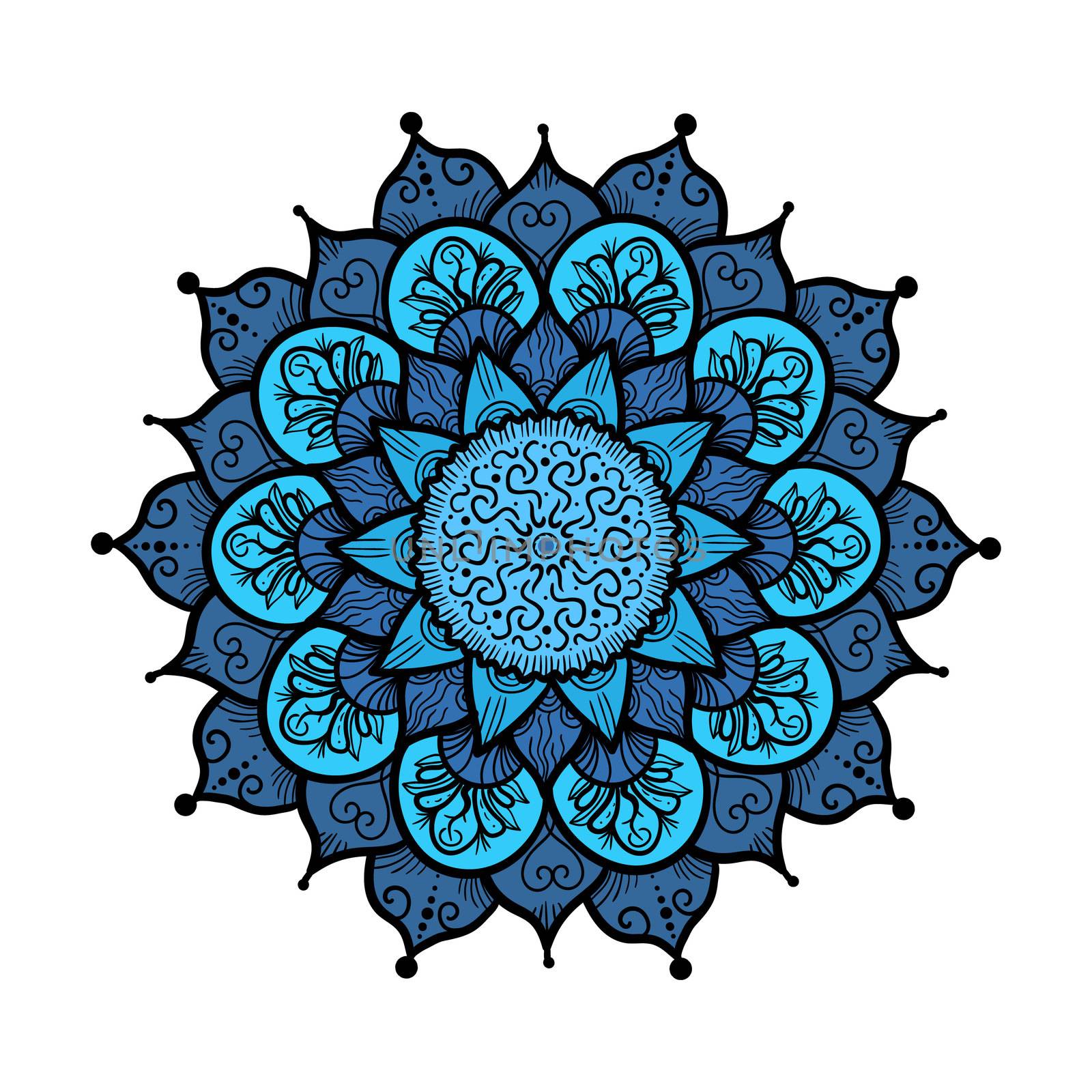 Hand drawn Mandala in arabic, indian, islam and ottoman culture decoration style. Ethnic geometric ornamental background. Magic vintage template of greeting, card, print, cloth, tattoo. Vector