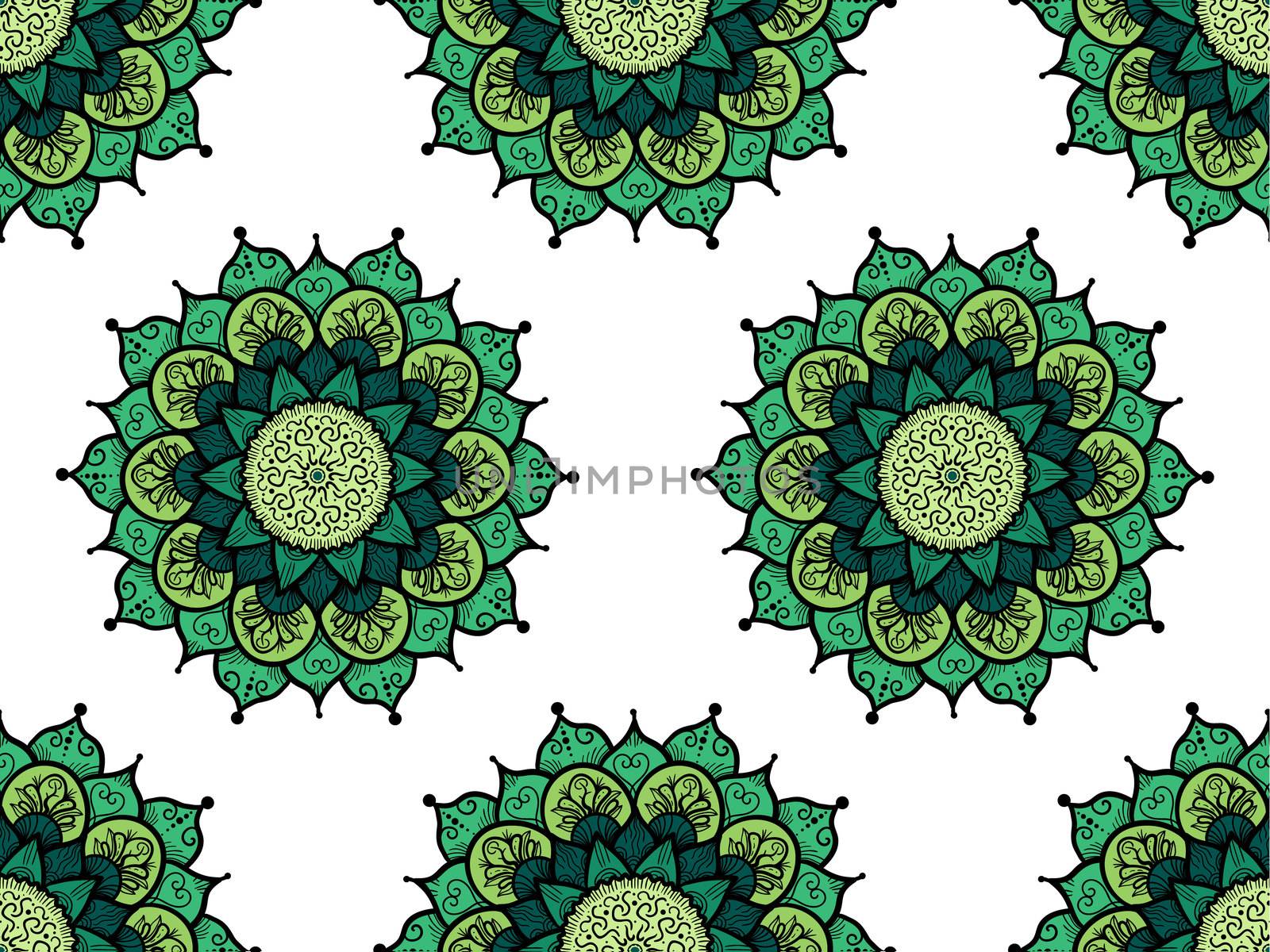 Hand drawn Mandala Seamless Pattern. Arabic, indian, turkish and ottoman culture decoration style. Ethnic ornamental background. Magic vintage template of greeting, card, print, cloth, tattoo. Vector