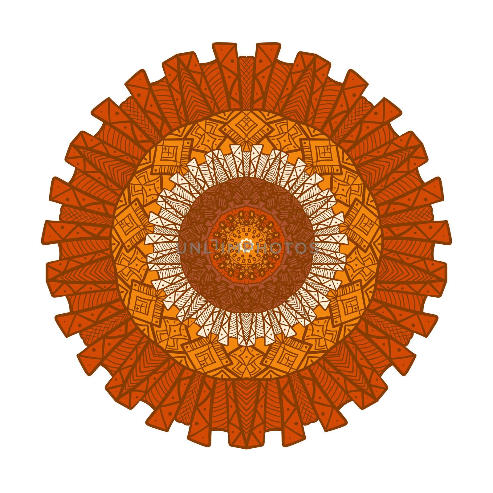 Hand drawn Mandala in arabic, indian, islam and ottoman culture decoration style. Ethnic geometric ornamental background. Magic vintage template of greeting, card, print, cloth, tattoo. Vector