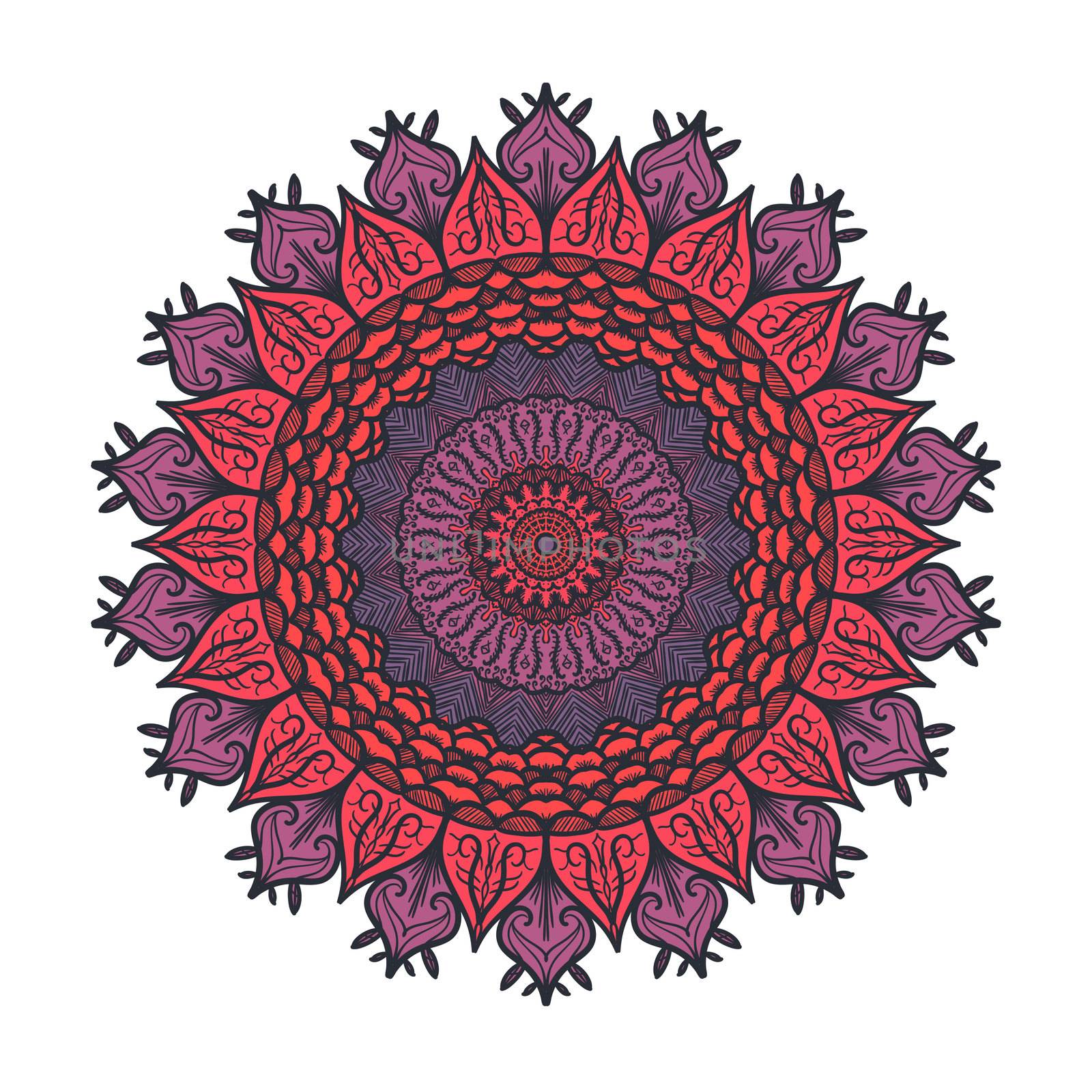 Hand drawn Mandala in arabic, indian, islam and ottoman culture decoration style. Ethnic geometric ornamental background. Magic vintage template of greeting, card, print, cloth, tattoo. Vector