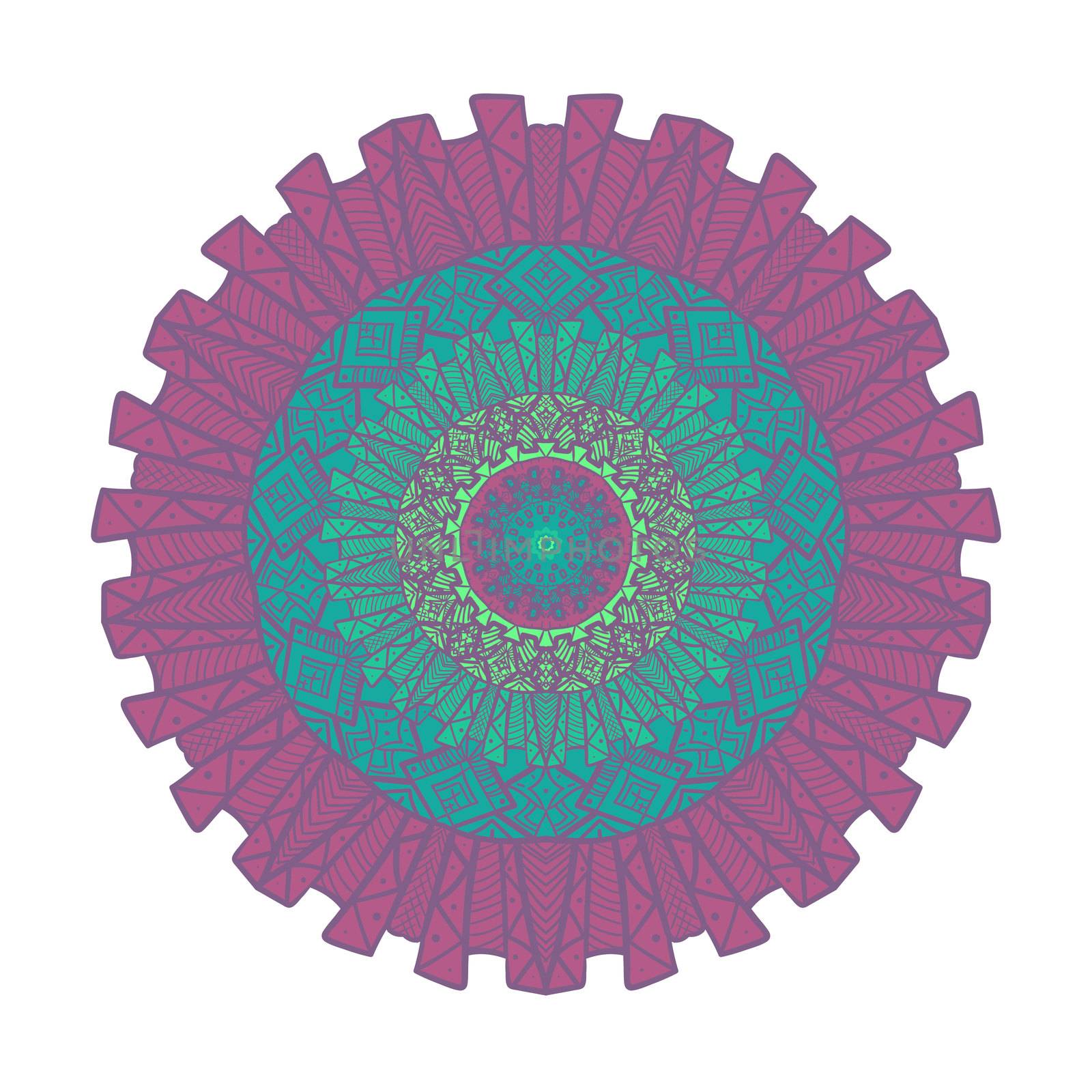 Hand drawn Mandala in arabic, indian, islam and ottoman culture decoration style. Ethnic geometric ornamental background. Magic vintage template of greeting, card, print, cloth, tattoo. Vector