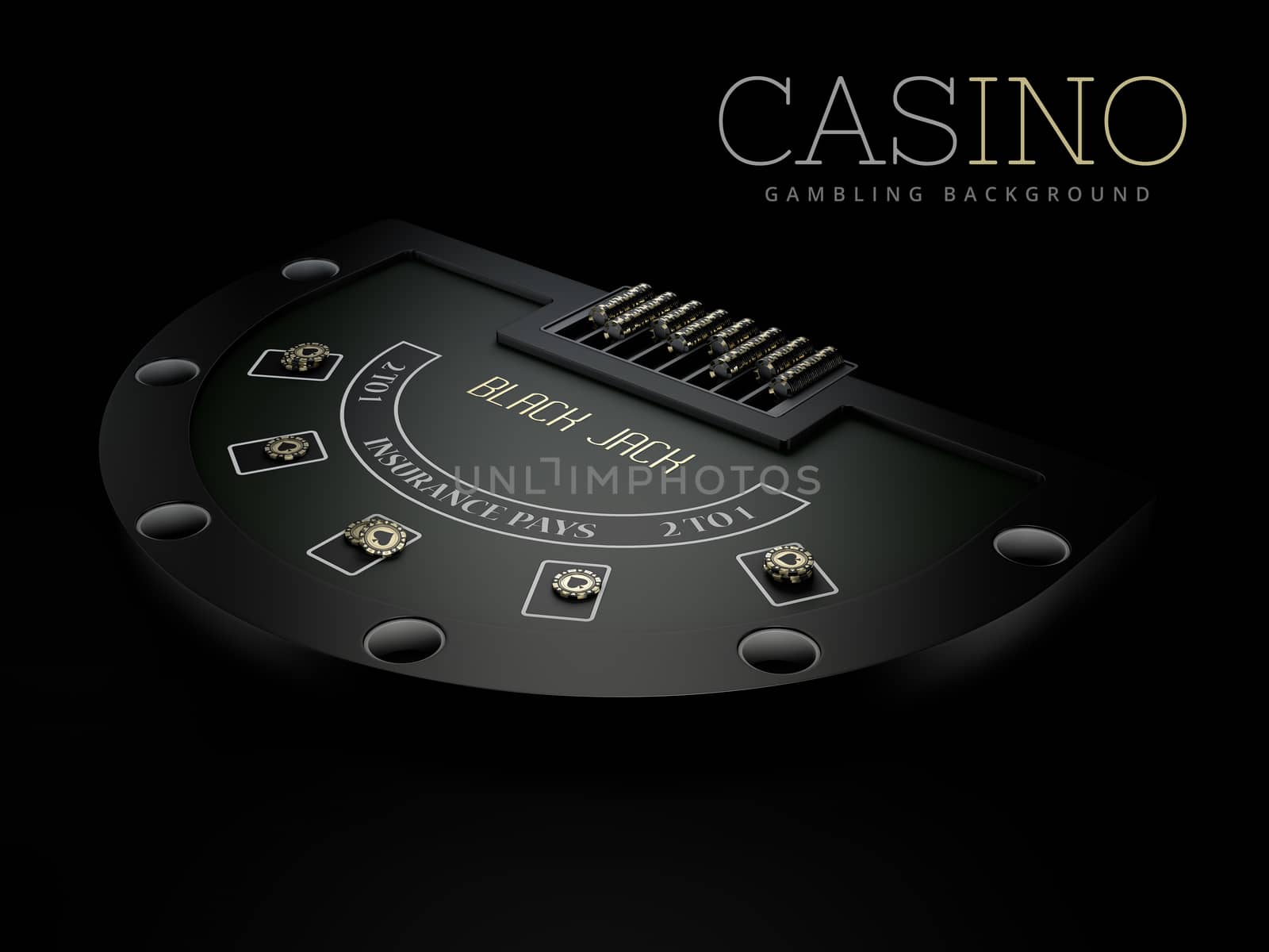 3d Rendering of Black Jack table with a play carts and chip, clipping path included by tussik