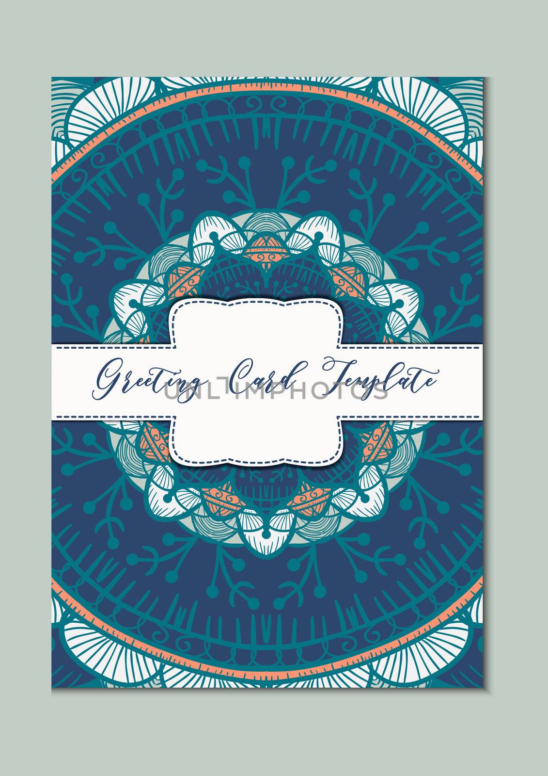 Mandala vintage template card in arabic and indian, islam and ottoman, turkish, asian style for brochure, flyer, greeting, invitation card, cover. Format A4. Floral holiday ornamental design. Vector