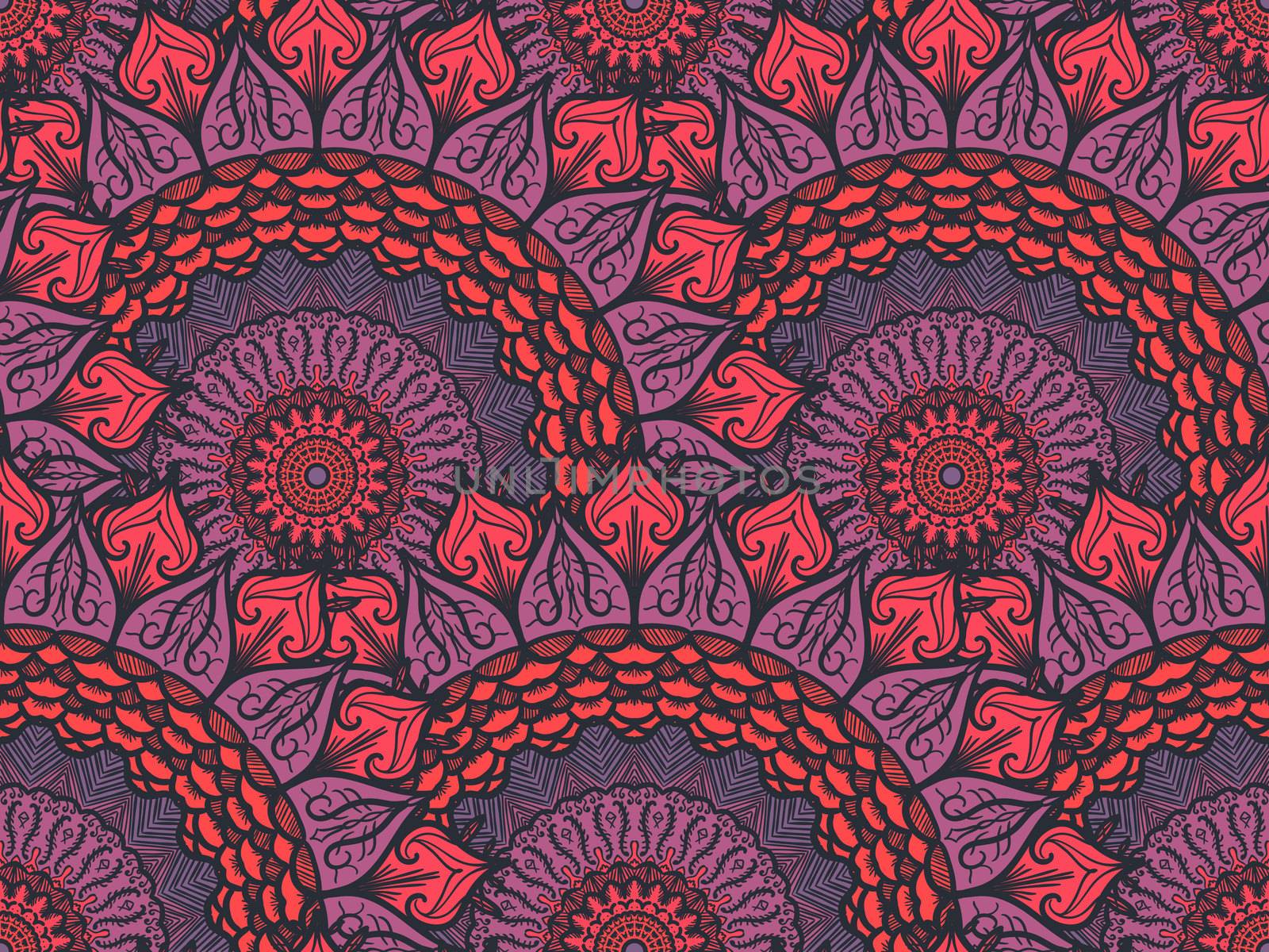 Hand drawn Mandala Seamless Pattern. Arabic, indian, turkish and ottoman culture decoration style. Ethnic ornamental background. Magic vintage template of greeting, card, print, cloth, tattoo. Vector