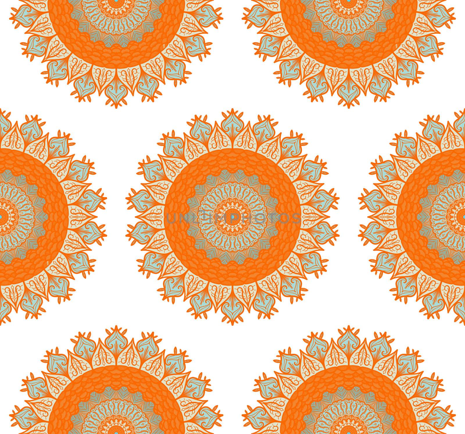 Hand drawn Mandala Seamless Pattern. Arabic, indian, turkish and ottoman culture decoration style. Ethnic ornamental background. Magic vintage template of greeting, card, print, cloth, tattoo. Vector