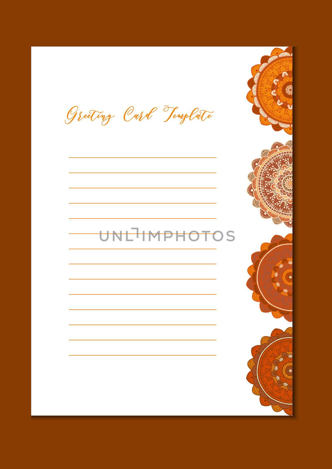 Mandala vintage template card in arabic and indian, islam and ottoman, turkish, asian style for brochure, flyer, greeting, invitation card, cover. Format A4. Floral holiday ornamental design. Vector