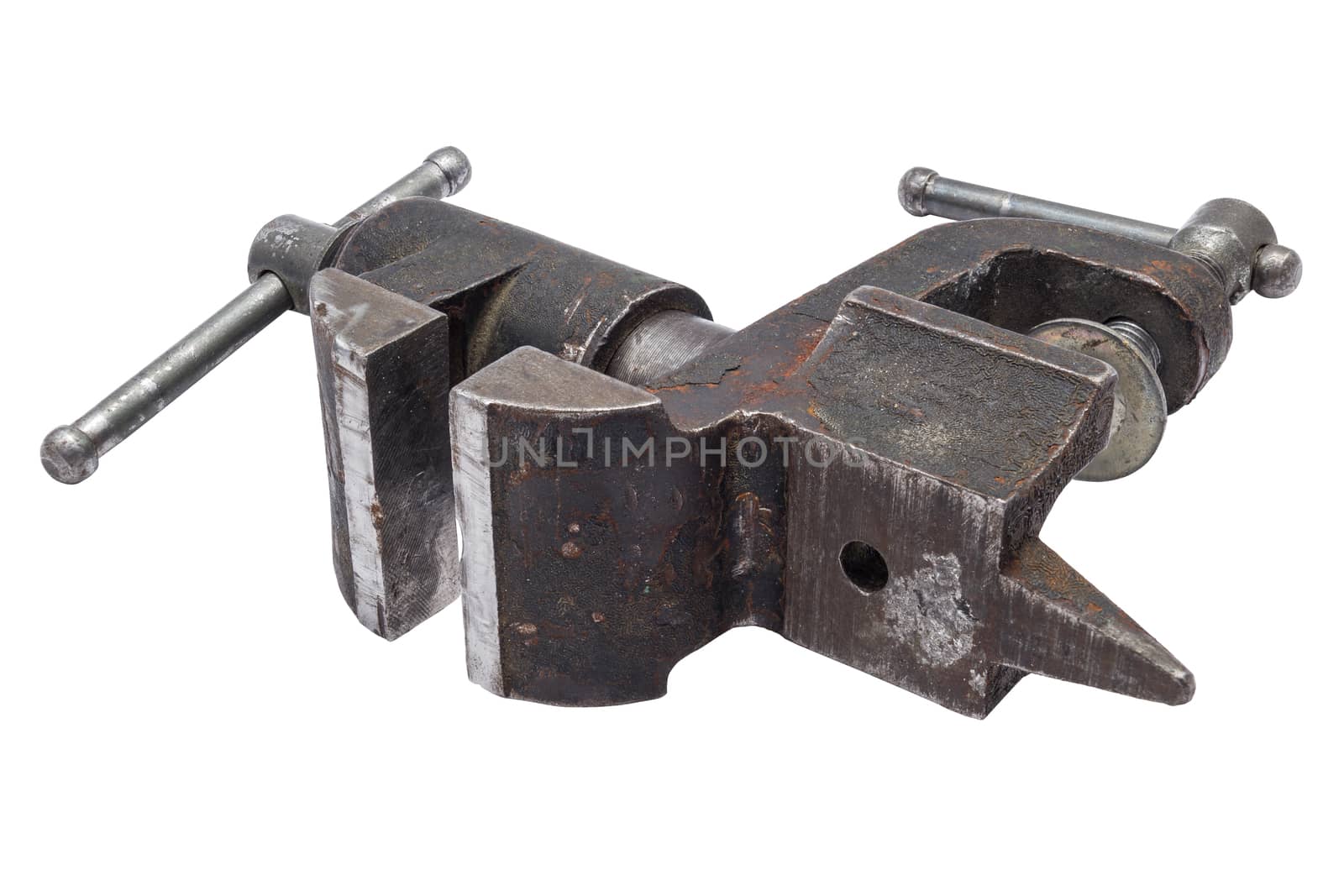 Old metal vise isolaed on white background