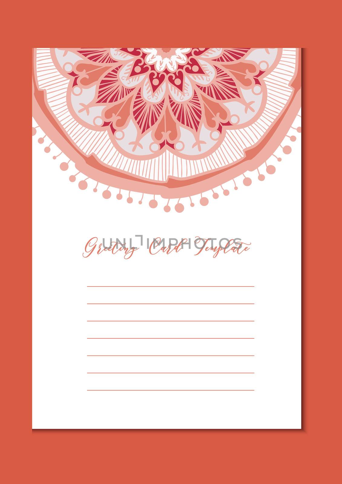 Mandala vintage template card in arabic and indian, islam and ottoman, turkish, asian style for brochure, flyer, greeting, invitation card, cover. Format A4. Floral holiday ornamental design. Vector