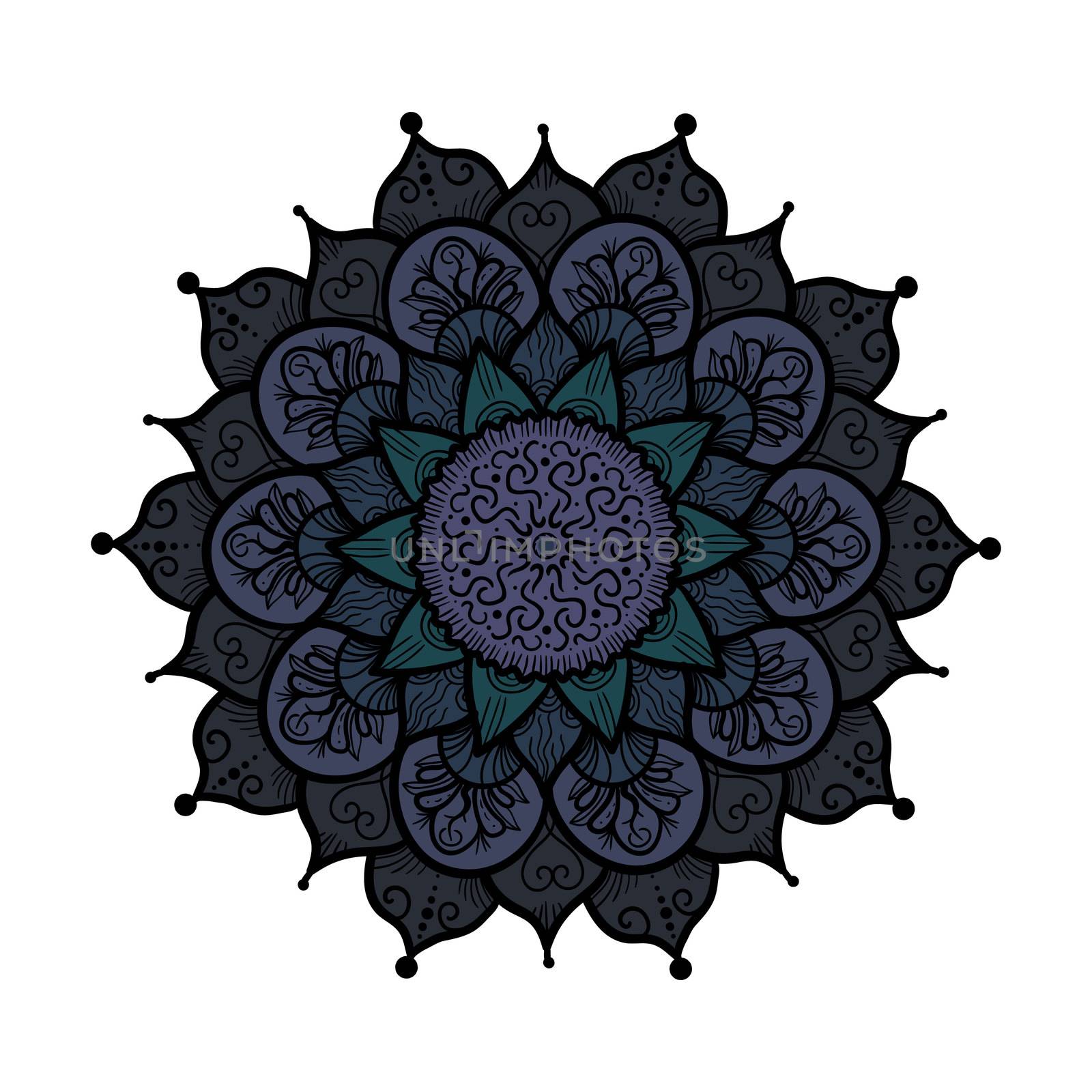 Hand drawn Mandala in arabic, indian, islam and ottoman culture decoration style. Ethnic geometric ornamental background. Magic vintage template of greeting, card, print, cloth, tattoo. Vector