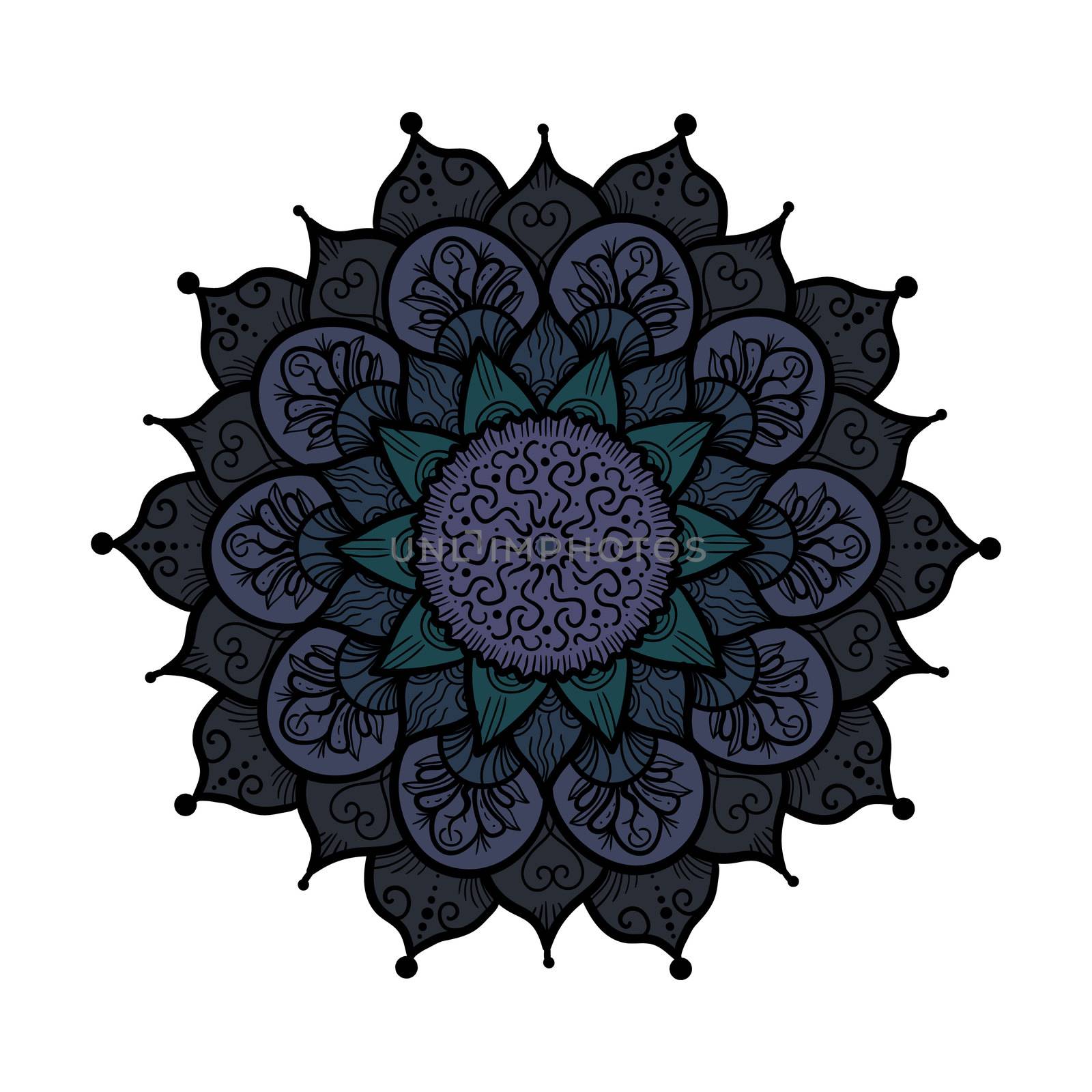 Hand drawn Mandala in arabic, indian, islam and ottoman culture decoration style. Ethnic geometric ornamental background. Magic vintage template of greeting, card, print, cloth, tattoo. Vector