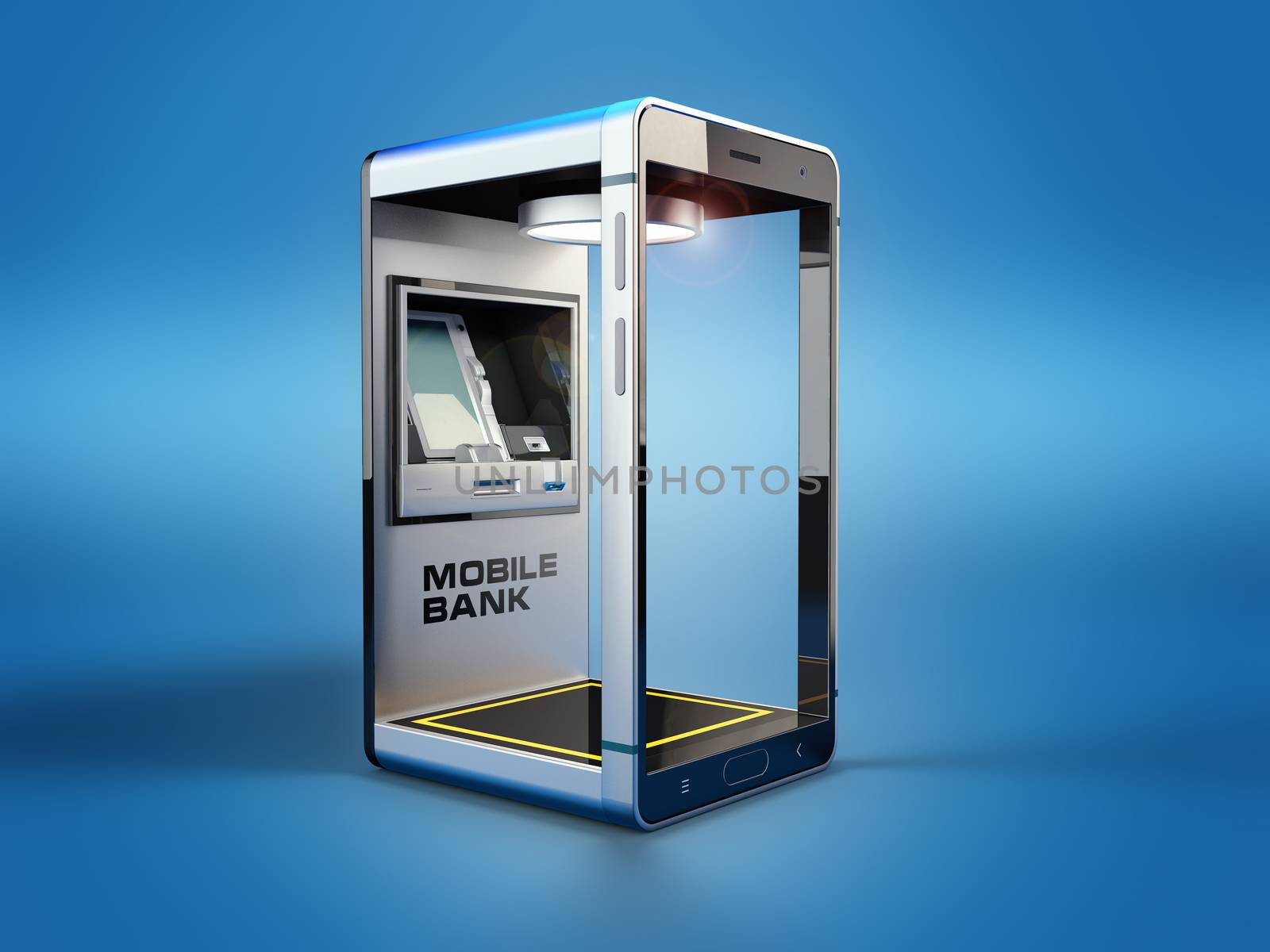 3d Rendering of Mobile online banking and payment concept. Smart phone as ATM