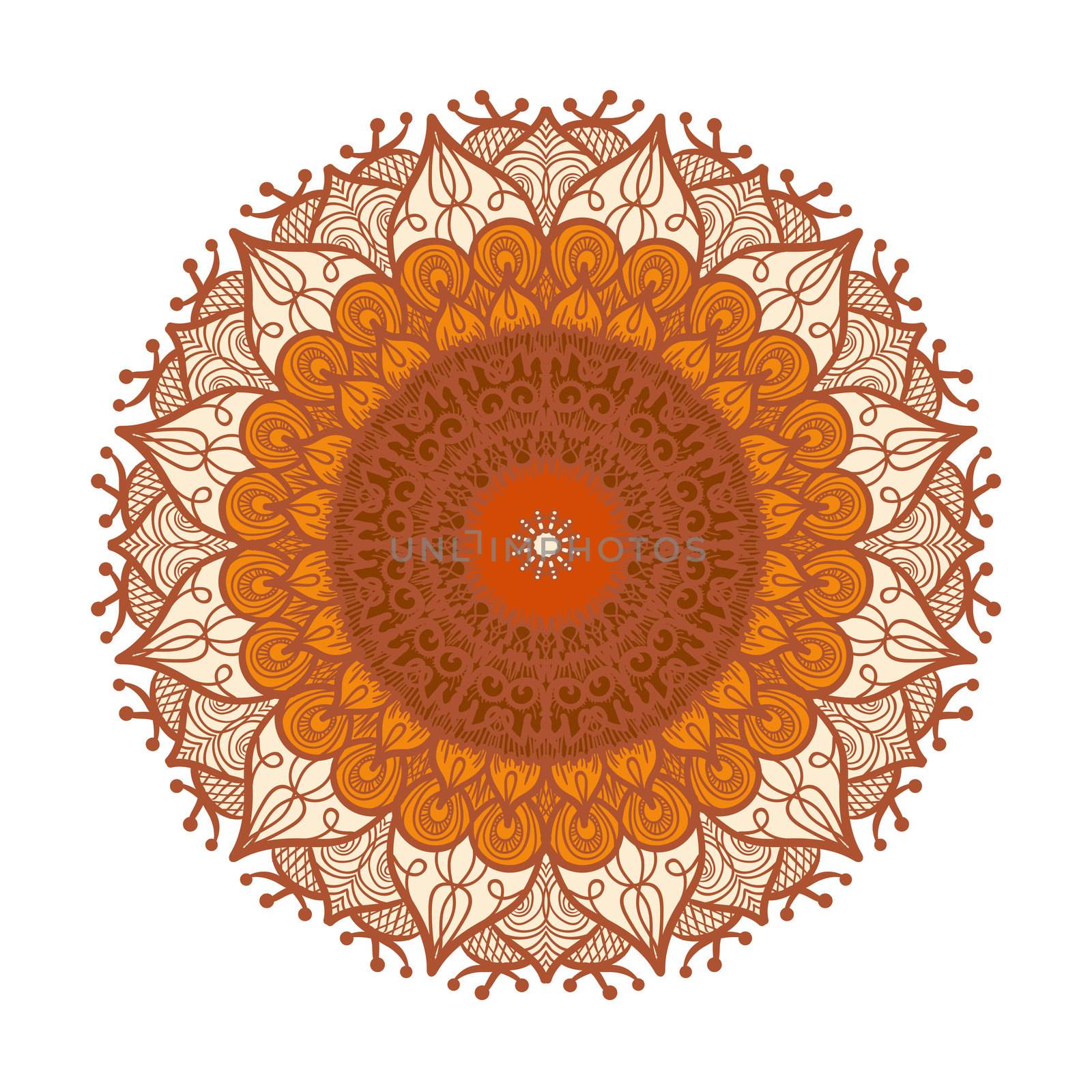 Hand drawn Mandala in arabic, indian, islam and ottoman culture decoration style. Ethnic geometric ornamental background. Magic vintage template of greeting, card, print, cloth, tattoo. Vector