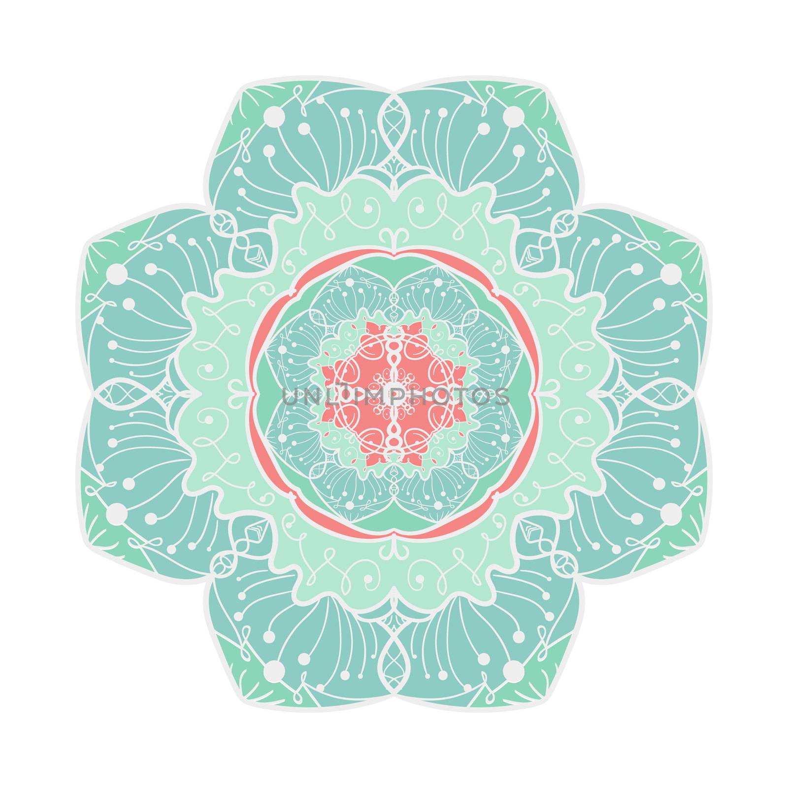 Hand drawn Mandala in arabic, indian, islam and ottoman culture decoration style. Ethnic geometric ornamental background. Magic vintage template of greeting, card, print, cloth, tattoo. Vector