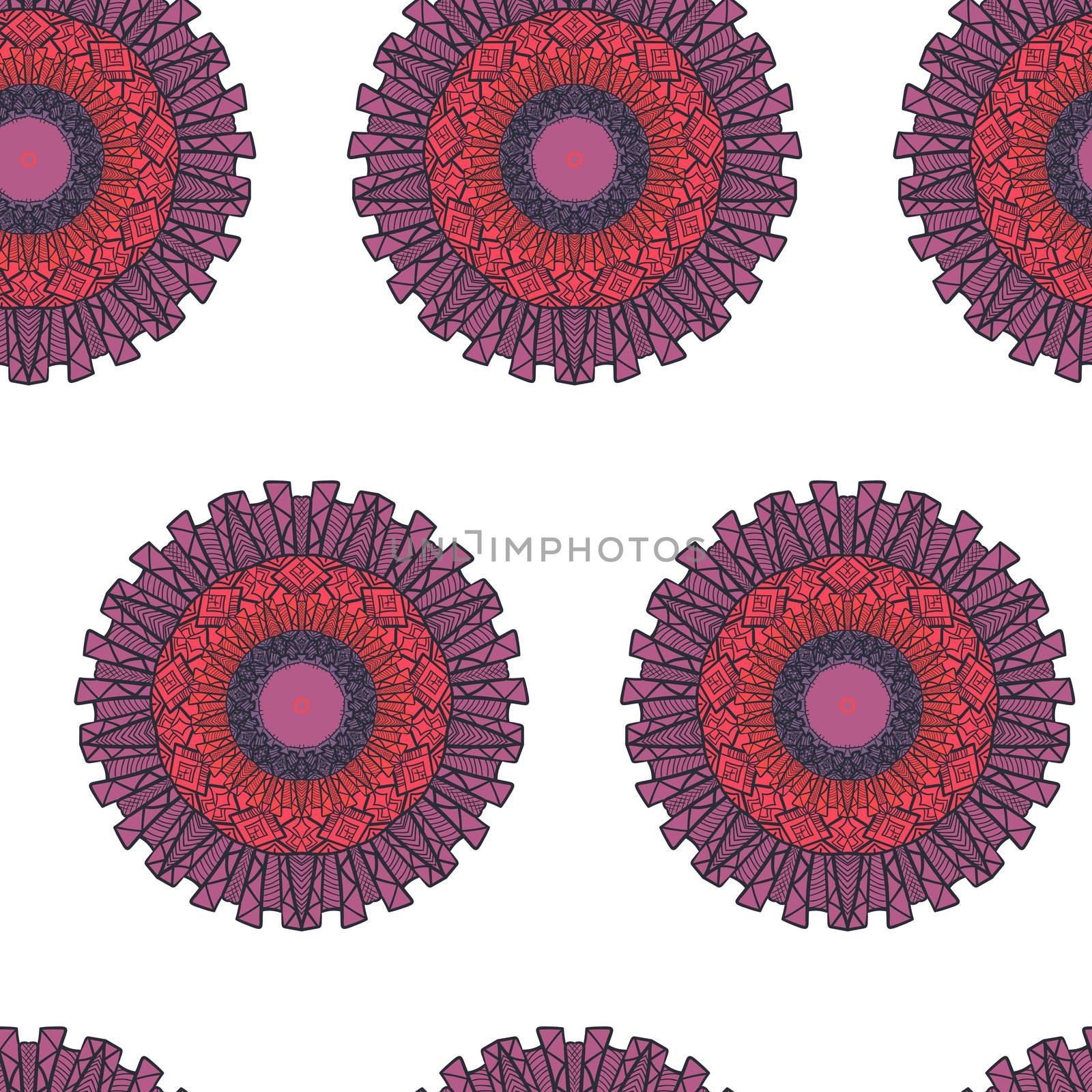 Hand drawn Mandala Seamless Pattern. Arabic, indian, turkish and ottoman culture decoration style. Ethnic ornamental background. Magic vintage template of greeting, card, print, cloth, tattoo. Vector