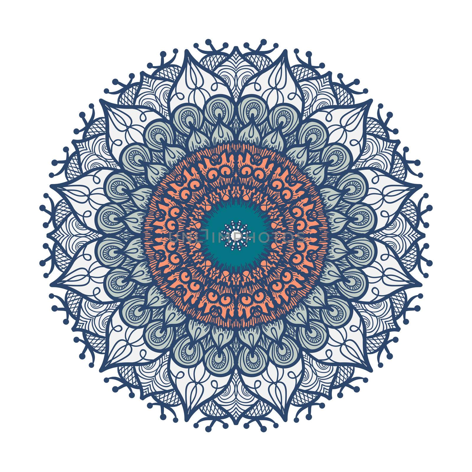 Hand drawn Mandala in arabic, indian, islam and ottoman culture decoration style. Ethnic geometric ornamental background. Magic vintage template of greeting, card, print, cloth, tattoo. Vector