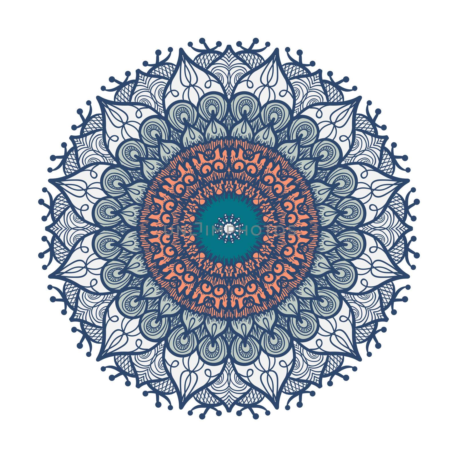 Hand drawn Mandala in arabic, indian, islam and ottoman culture decoration style. Ethnic geometric ornamental background. Magic vintage template of greeting, card, print, cloth, tattoo. Vector