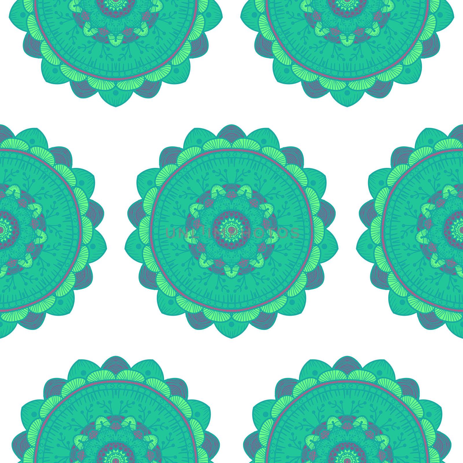 Hand drawn Mandala Seamless Pattern. Arabic, indian, turkish and ottoman culture decoration style. Ethnic ornamental background. Magic vintage template of greeting, card, print, cloth, tattoo. Vector