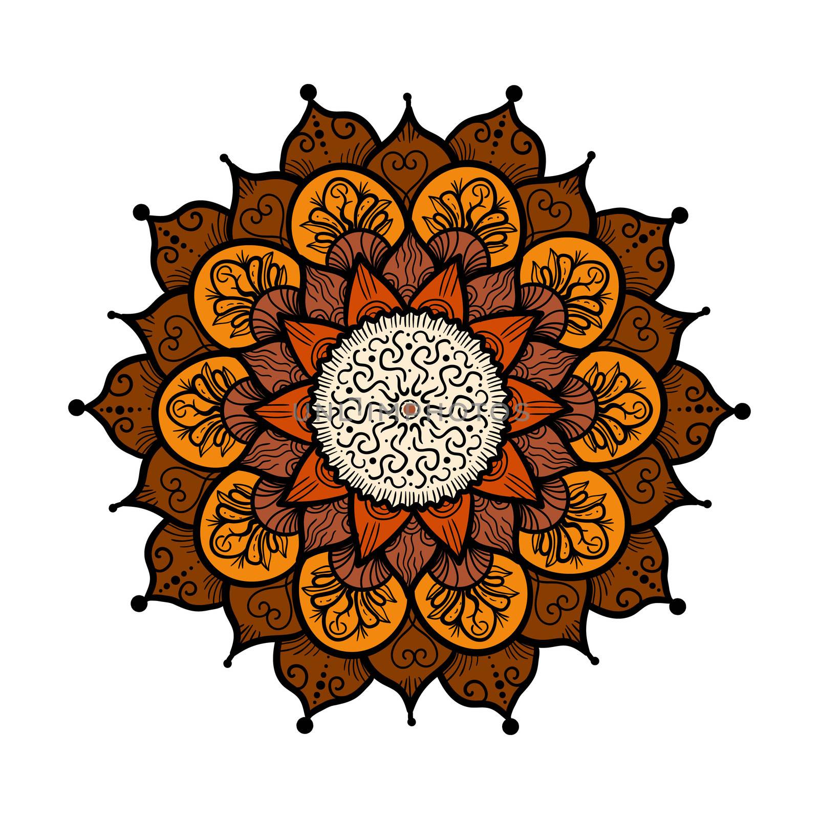 Hand drawn Mandala in arabic, indian, islam and ottoman culture decoration style. Ethnic geometric ornamental background. Magic vintage template of greeting, card, print, cloth, tattoo. Vector