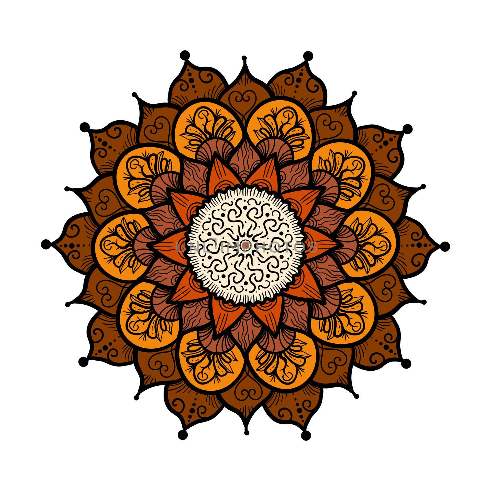 Hand drawn Mandala in arabic, indian, islam and ottoman culture decoration style. Ethnic geometric ornamental background. Magic vintage template of greeting, card, print, cloth, tattoo. Vector