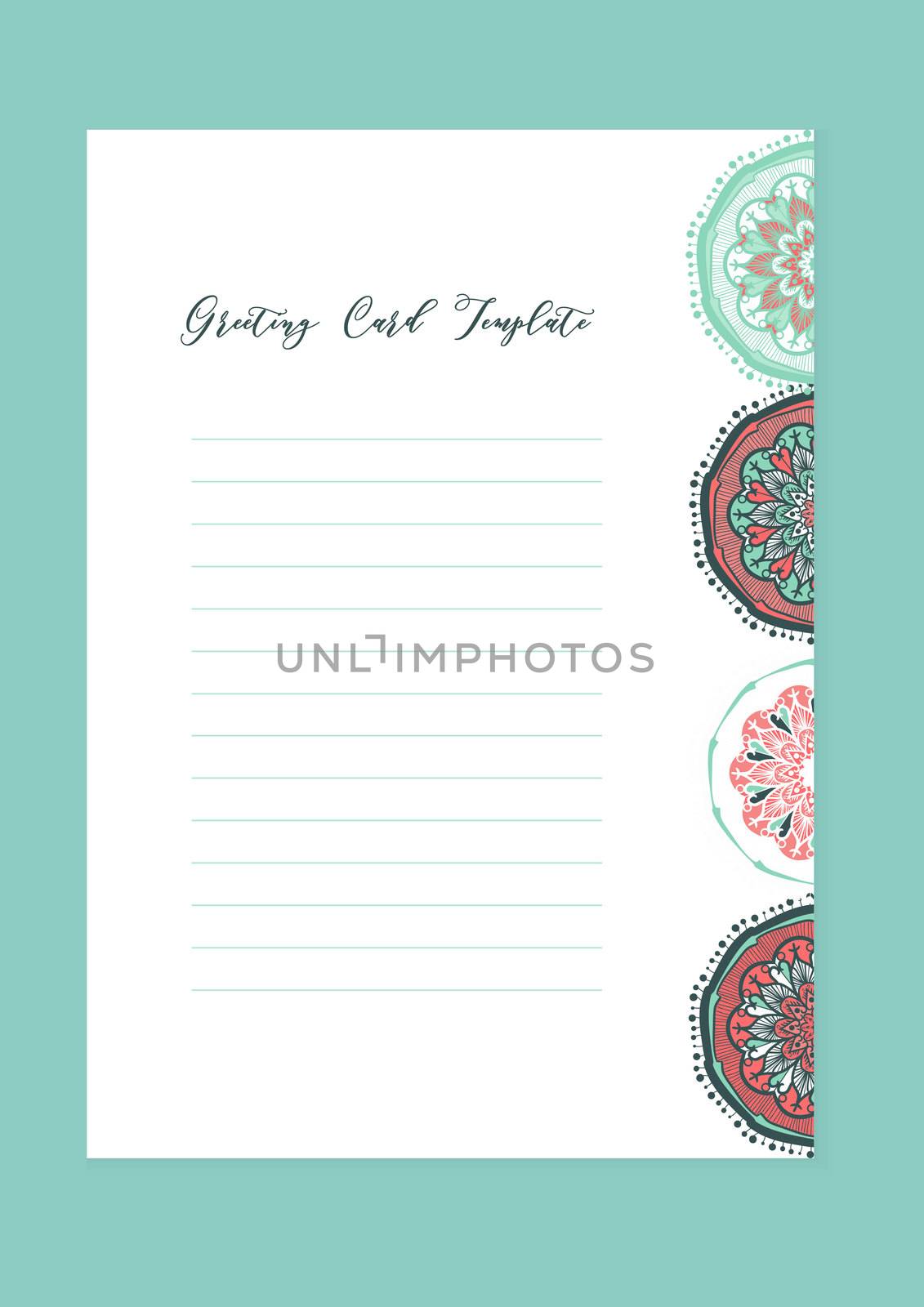 Mandala vintage template card in arabic and indian, islam and ottoman, turkish, asian style for brochure, flyer, greeting, invitation card, cover. Format A4. Floral holiday ornamental design. Vector