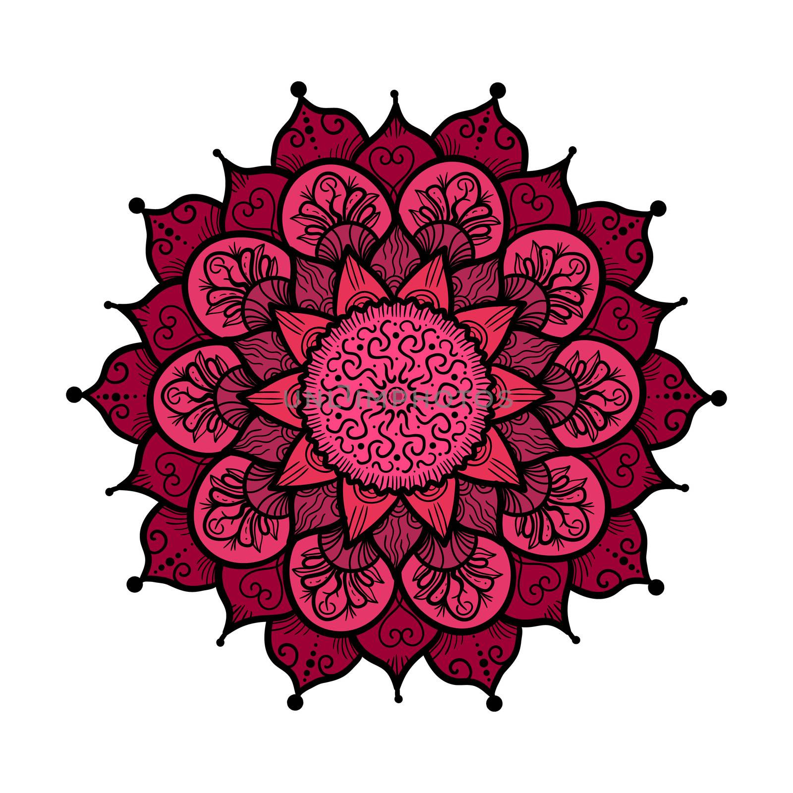 Hand drawn Mandala in arabic, indian, islam and ottoman culture decoration style. Ethnic geometric ornamental background. Magic vintage template of greeting, card, print, cloth, tattoo. Vector