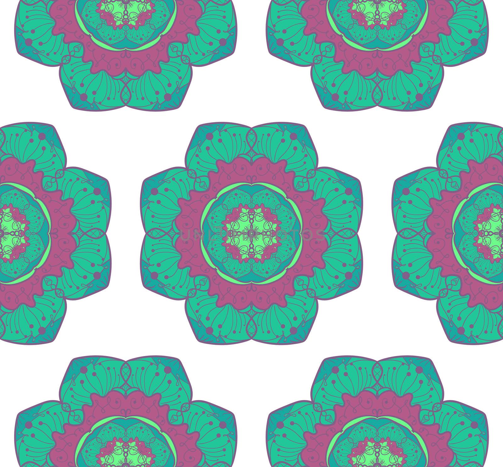 Hand drawn Mandala Seamless Pattern. Arabic, indian, turkish and ottoman culture decoration style. Ethnic ornamental background. Magic vintage template of greeting, card, print, cloth, tattoo. Vector